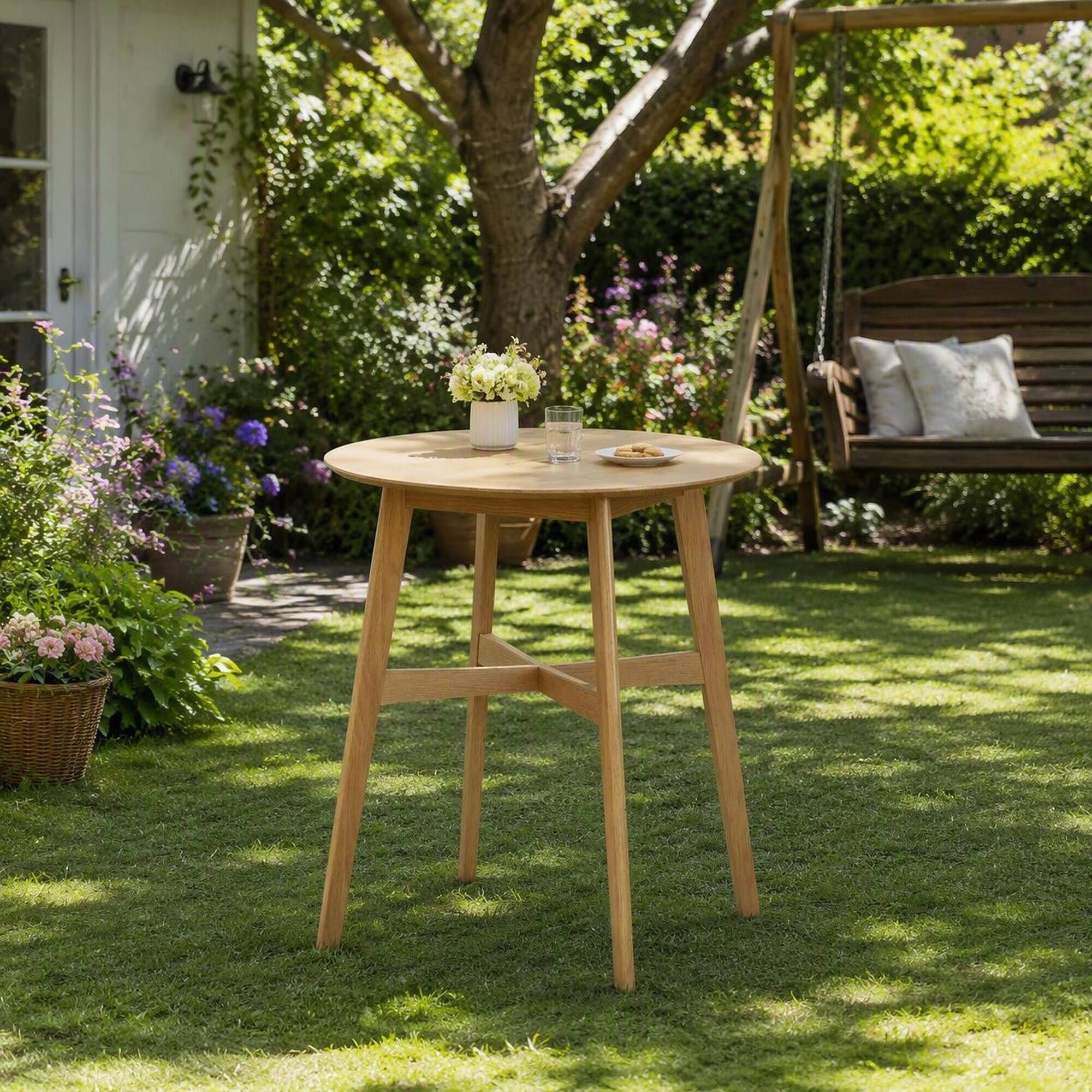 Alt View 2. RYHNUYNE - 35.4" High Natural Round Wooden Bar Table, Counter Height Dining Table for Kitchen, Dining Room & Home Bar - Natural.