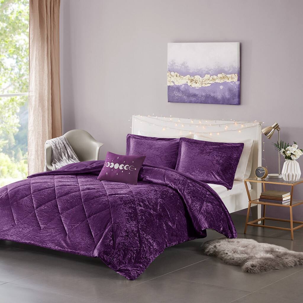 Alt View 1. Gracie Mills - Gracie Mills Andrea Velvet Comforter Set with Throw Pillow - Purple.