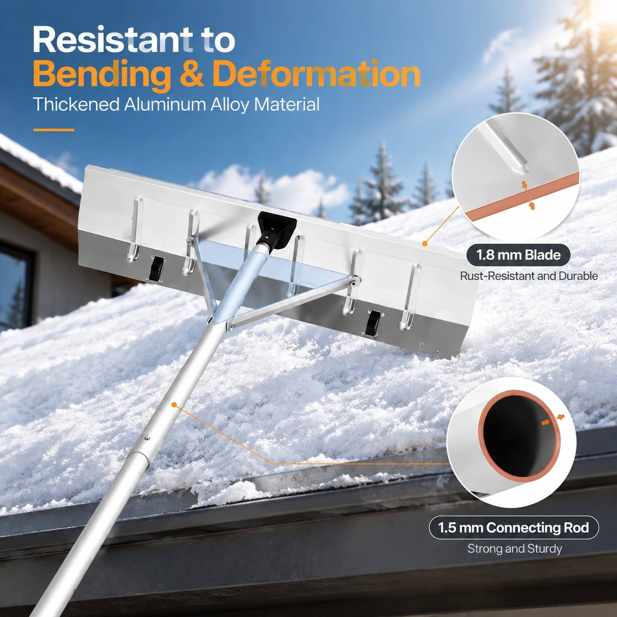 RYHNUYNE Snow Roof Rake, 26 in Aluminum Blade, 7.5 20 ft Adjustable ...