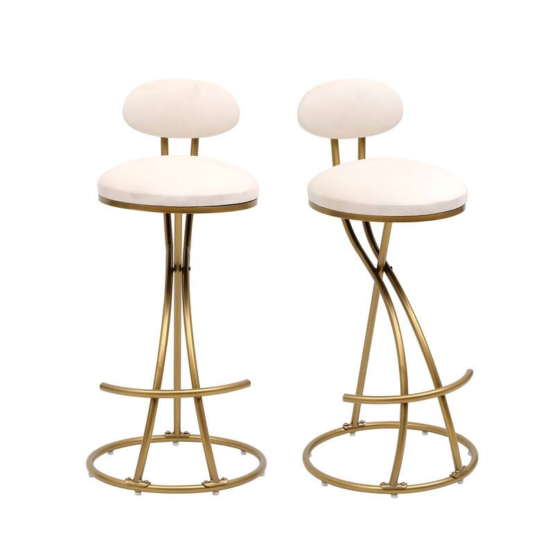 Alt View 5. HTUTWOO - Round Bar Stools Set of 2, Velvet Upholstered Counter Height Chairs with Back,for Kitchen Island, Dining Room & Home Bar - White.