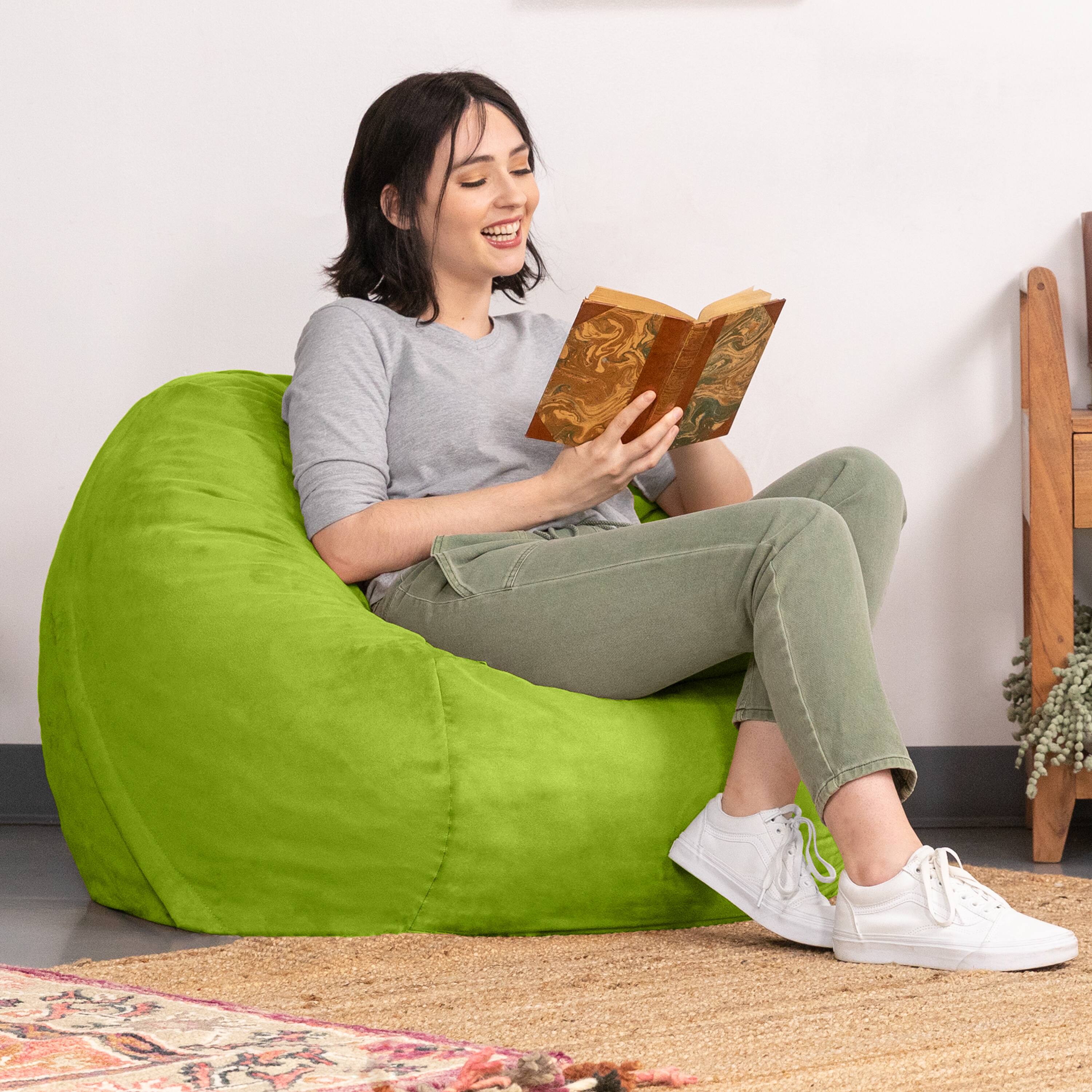 Left. Jaxx - Jaxx Saxx 3 Foot Bean Bag Chair with Removable Cover, Lime - Lime.