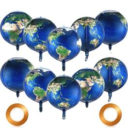 Vulpecula Spade - 10 Pack 22 Inch Inflatable Earth Globe Balloons Big Blow up World Map Balloons Planet Foil 4d Globe Inflatables 2 Rolls - Blue,green