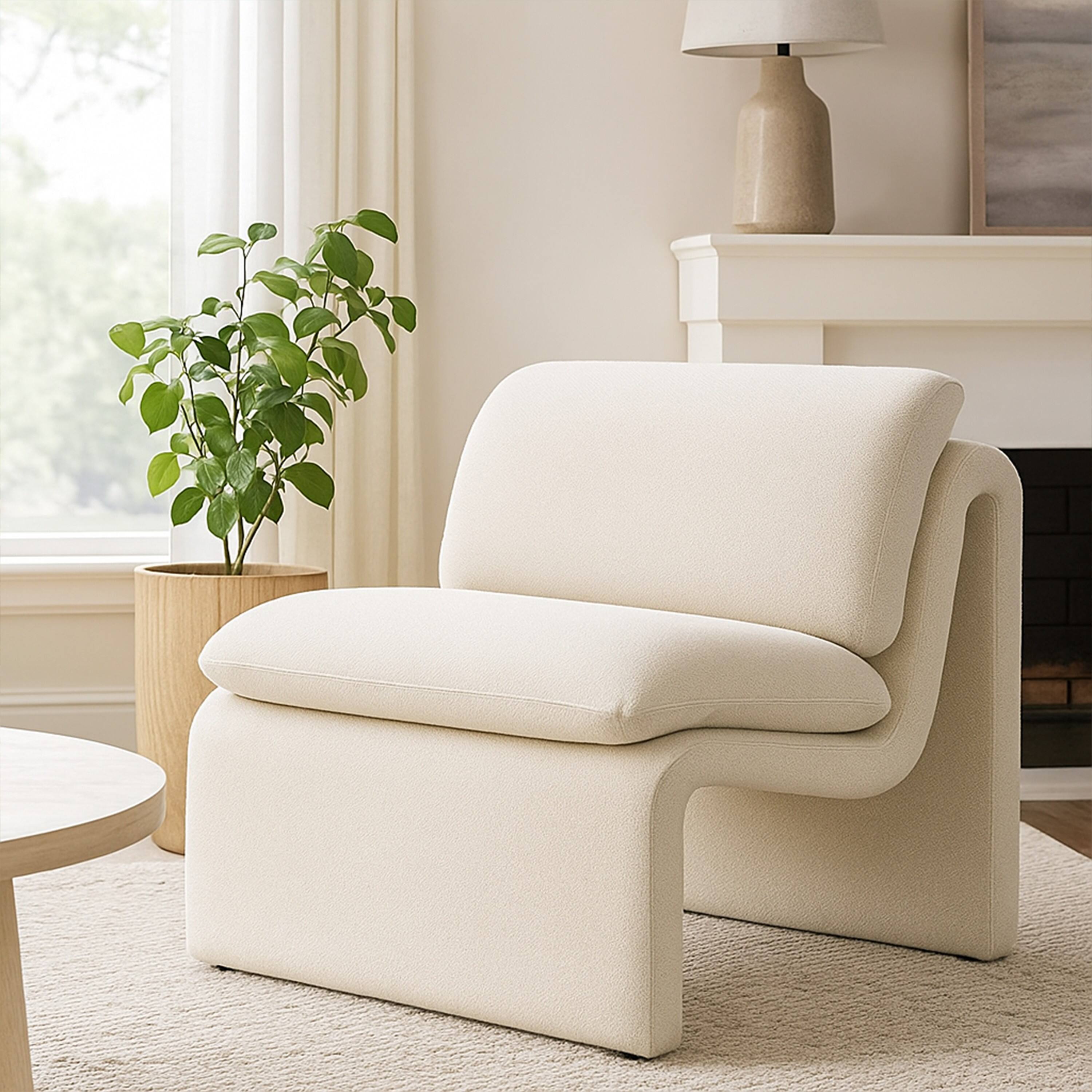 Alt View 5. Manhattan Lane - Kami Accent Chair, Curved Open Base, Armless Modern Ivory Boucle - Ivory.