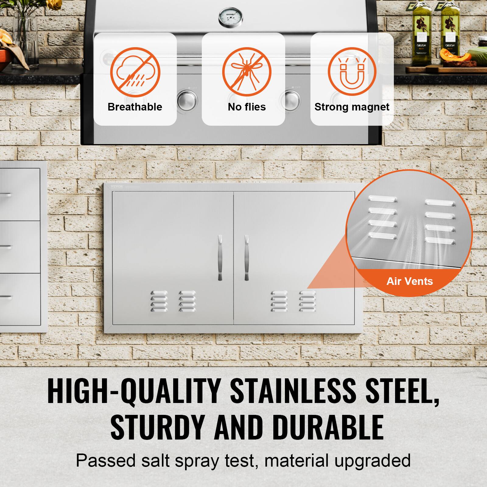 - Breathable
- No flies
- Strong magnet
- Air Vents
- HIGH-QUALITY STAINLESS STEEL, STURDY AND DURABLE
- Passed salt spray test, material upgraded