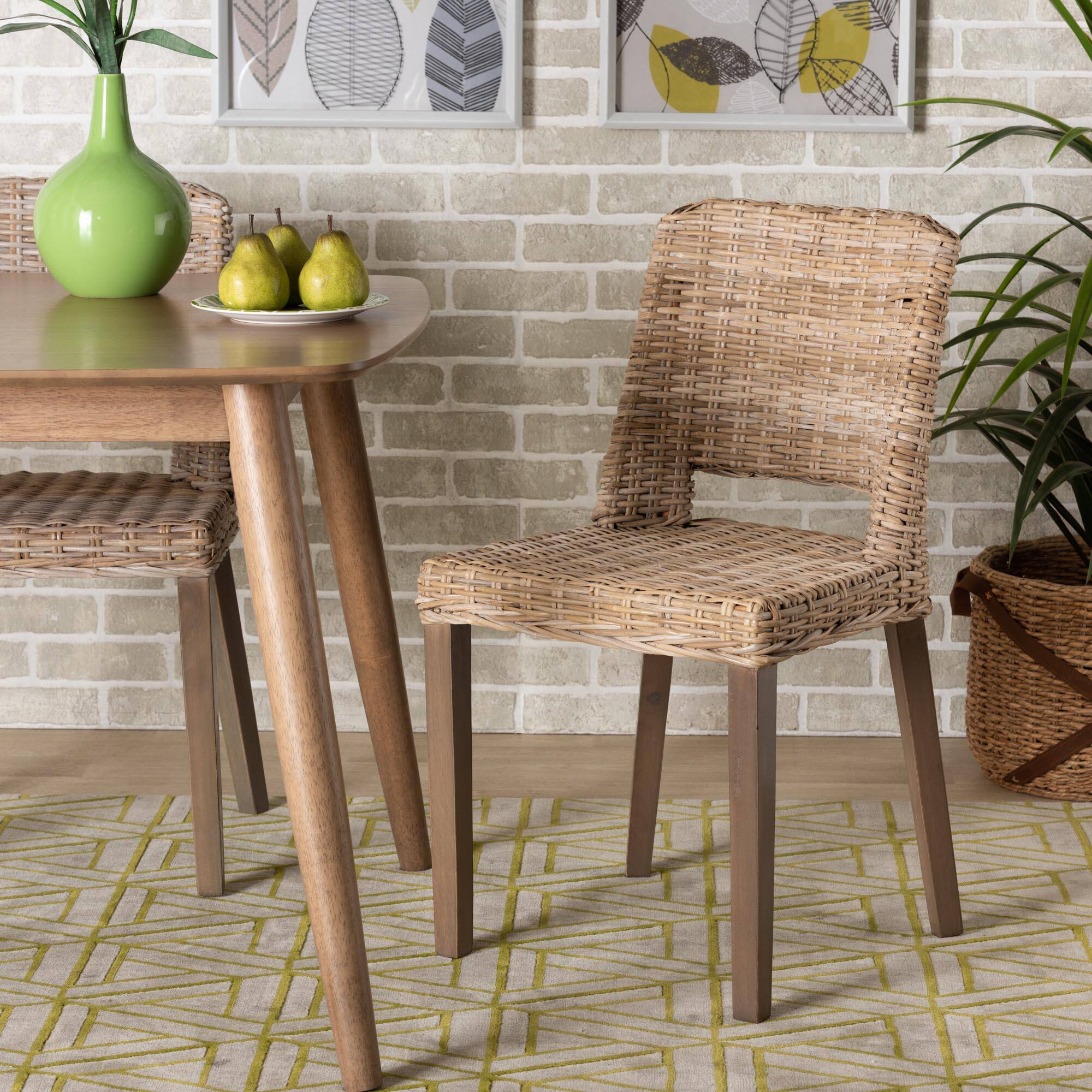 Alt View 4. bali & pari - Magy Modern Bohemian Rattan and Finished Wood Dining Chair - White/Natural Brown.