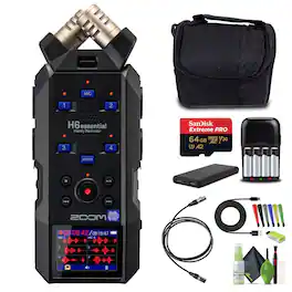 Zoom - ZH6E H6essential Handy Recorder 6 Tracks & 32-Bit Float Recording Bundle - Black