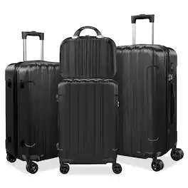 HONGGE - 4 Piece Hardshell Luggage Set with TSA Locks Spinner Wheels and Telescoping Handle - Black