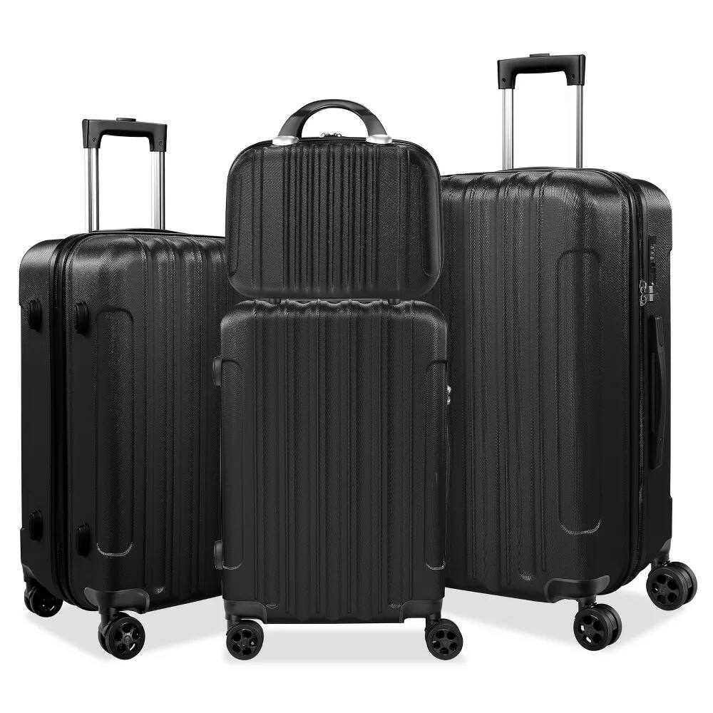 Front. HONGGE - 4 Piece Hardshell Luggage Set with TSA Locks Spinner Wheels and Telescoping Handle - Black.