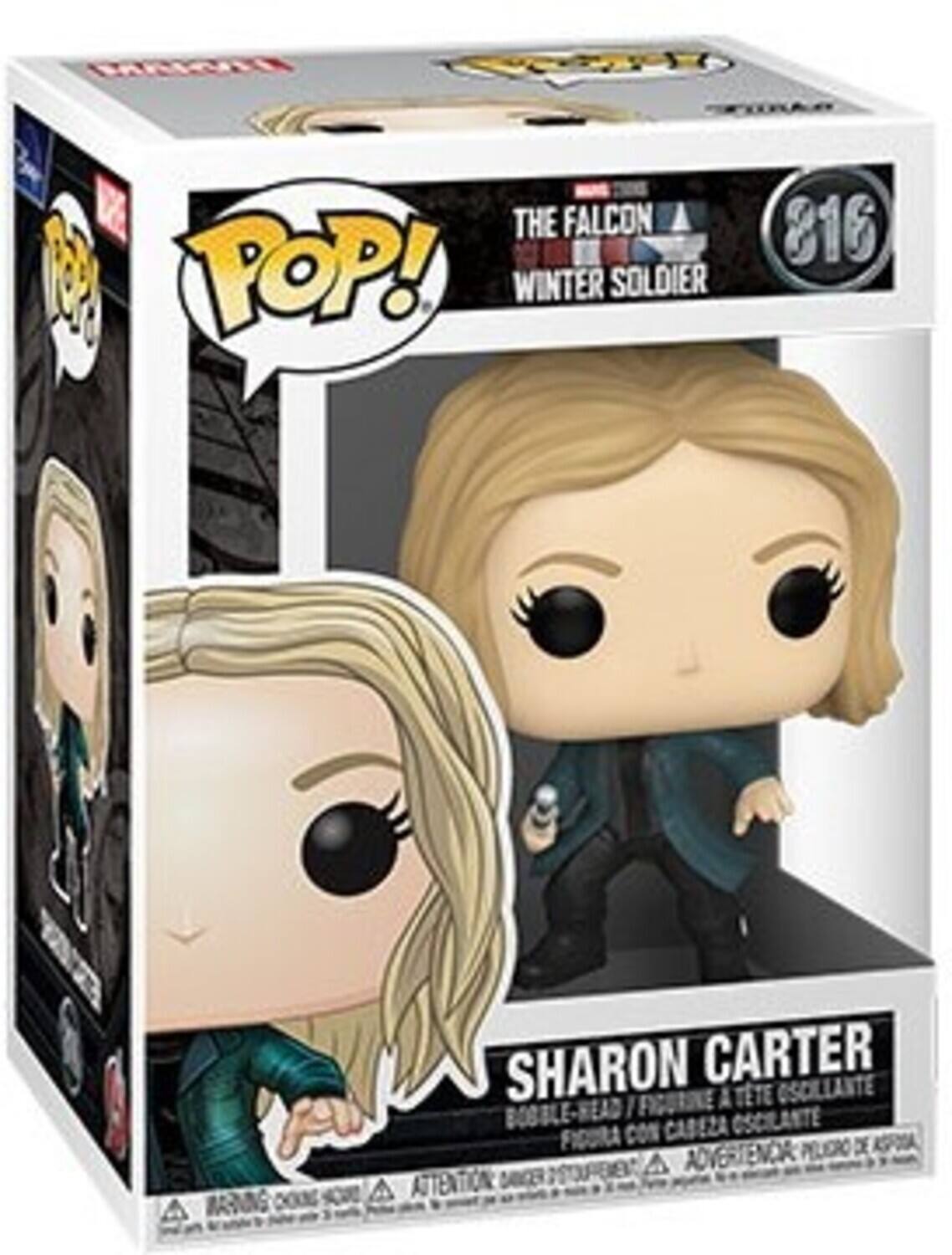 THE FALCON 9 POP! WINTER SOLDIER 816 BARNING SHARON CARTER FIGURINE A TTE OSCILANTE BOBBLE-HEAD 1 OSCILANTE FIDURA CON CABEZA ASFOA PEERO DE ADVERTENCO A ATTENTION