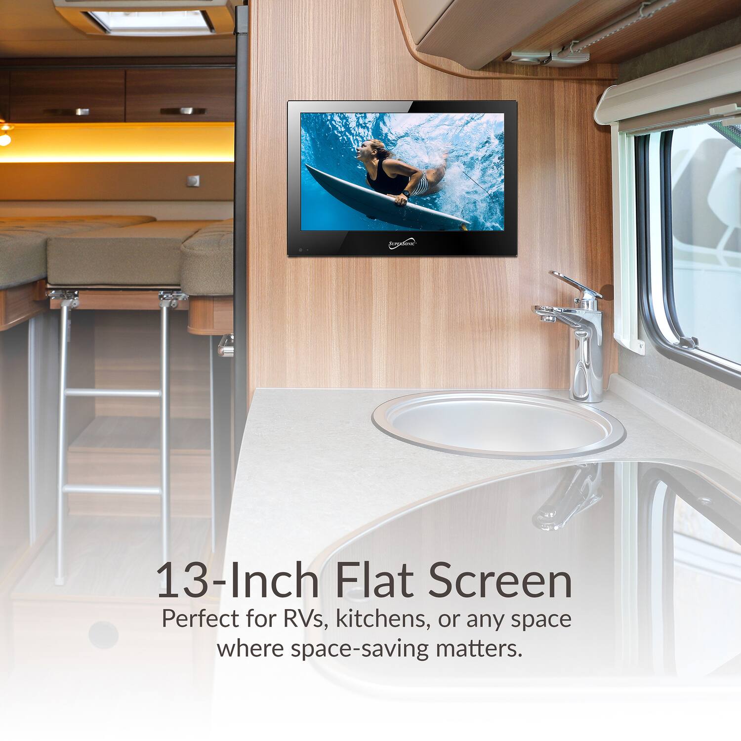 13-Inch Flat Screen  
Perfect for RVs, kitchens, or any space where space-saving matters.
