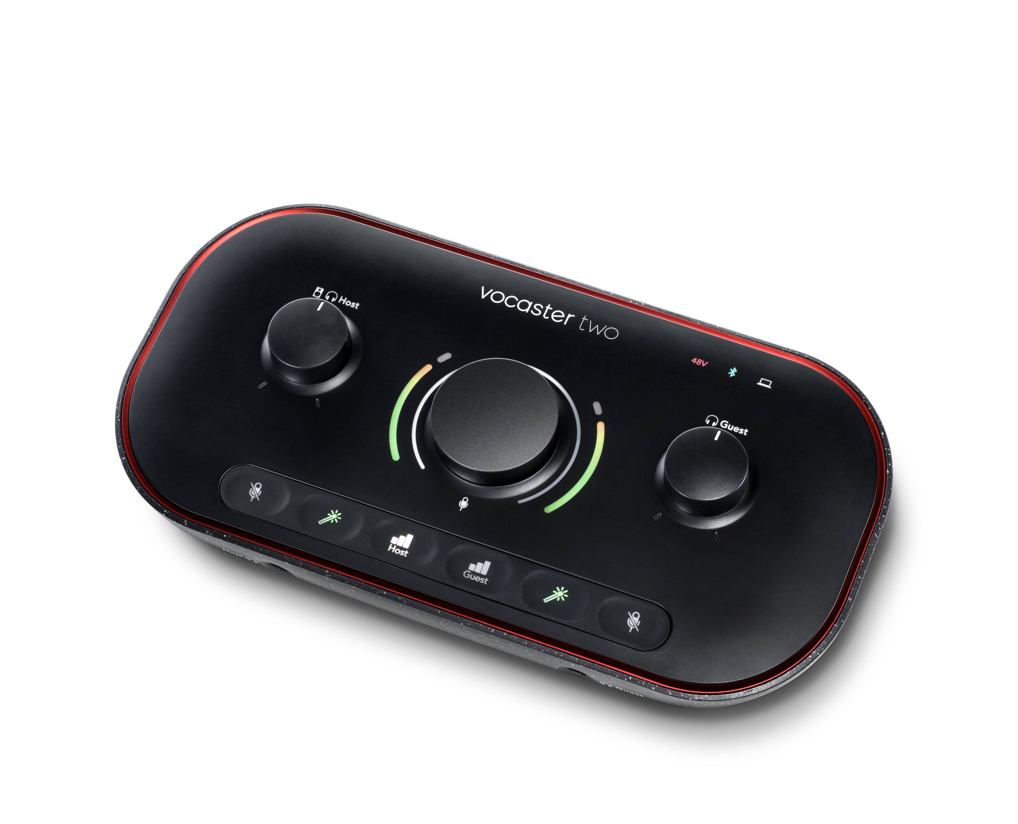 Angle. Focusrite - Vocaster Two USB audio interface for podcast duos - record broadcast quality with ease! - Black.
