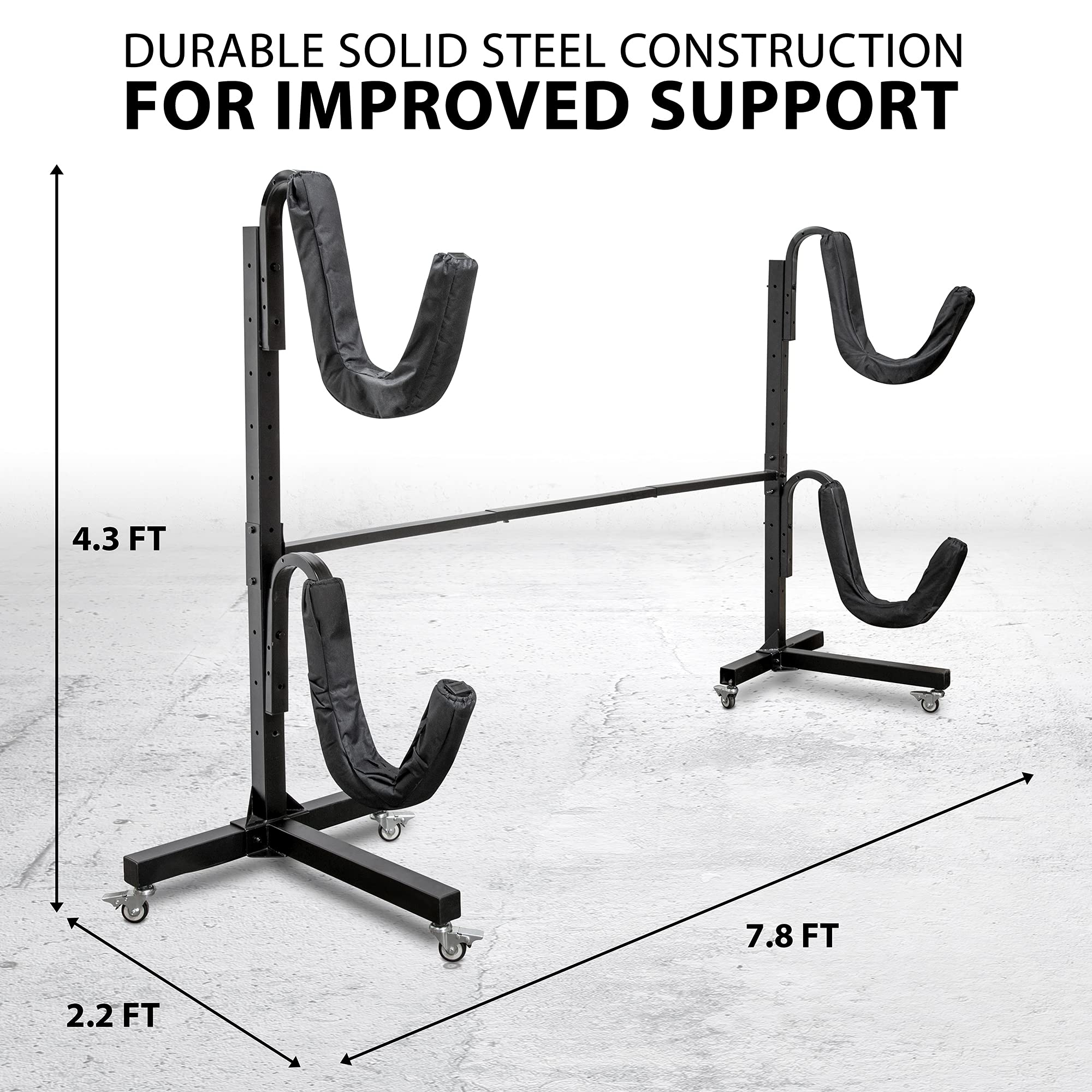 DURABLE SOLID STEEL CONSTRUCTION FOR IMPROVED SUPPORT

4.3 FT
7.8 FT
2.2 FT