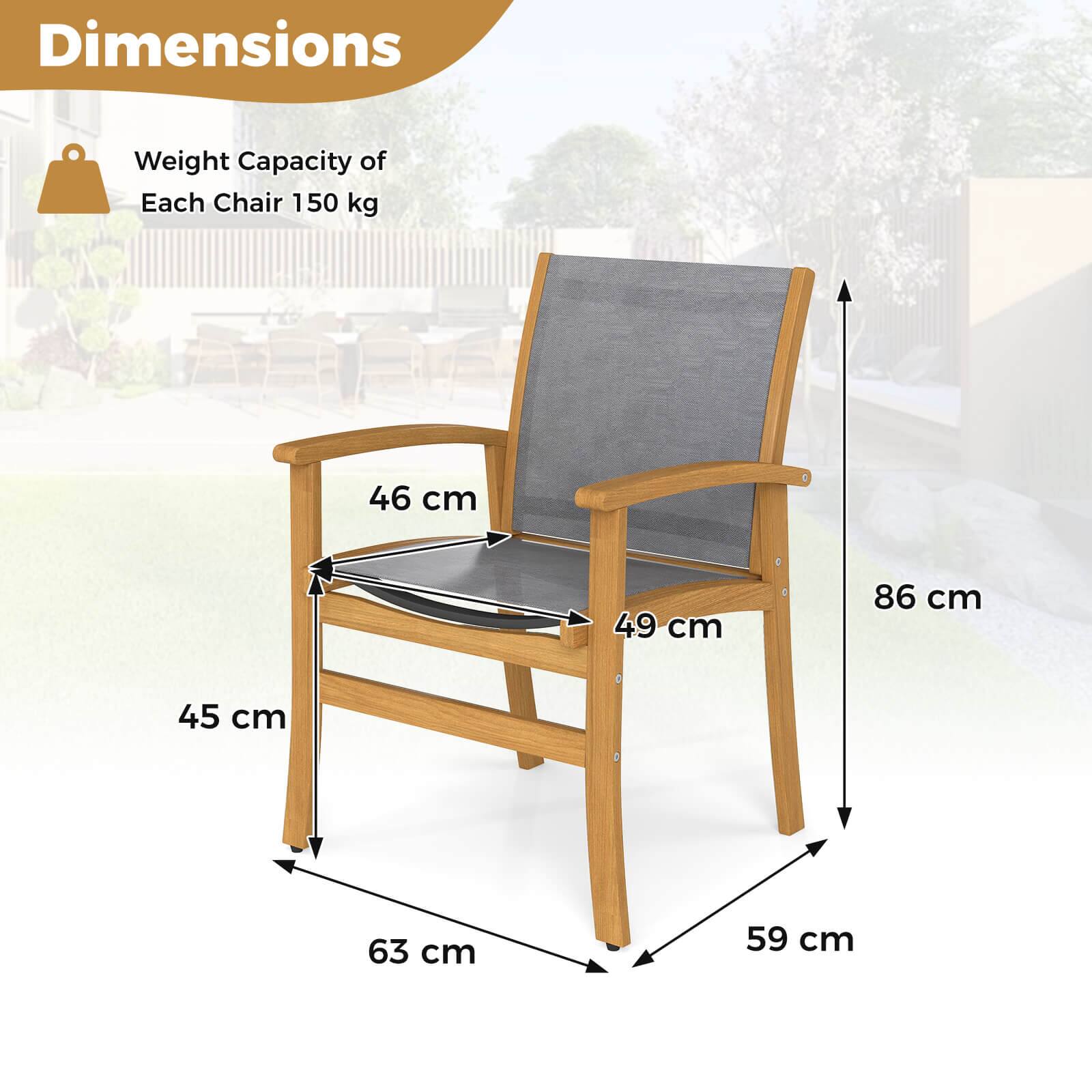 Dimensions: 46 cm, 49 cm, 86 cm, 45 cm, 63 cm, 59 cm

Weight Capacity of Each Chair: 150 kg
