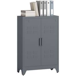 Homcom - Industrial Storage Cabinet, Steel Garage Cabinet with Double Doors and Adjustable Shelves