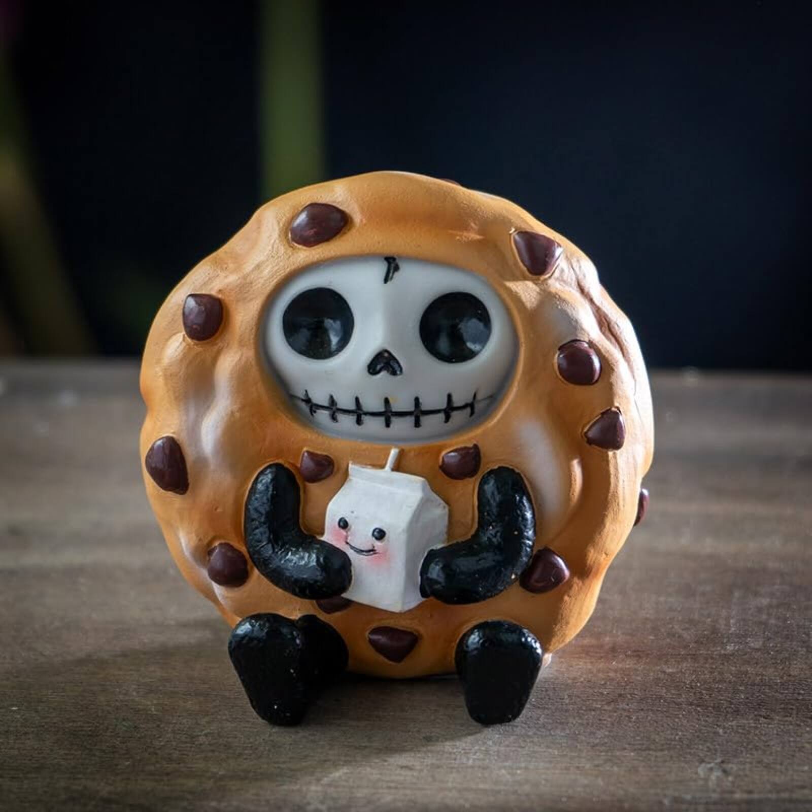 Alt View 2. Pacific Trading - Choco Chip Furrybones Figurine Skeleton in Chocolate Chip Cookie Costume with Cute Milk Friend 2.56 Tall - Brown.