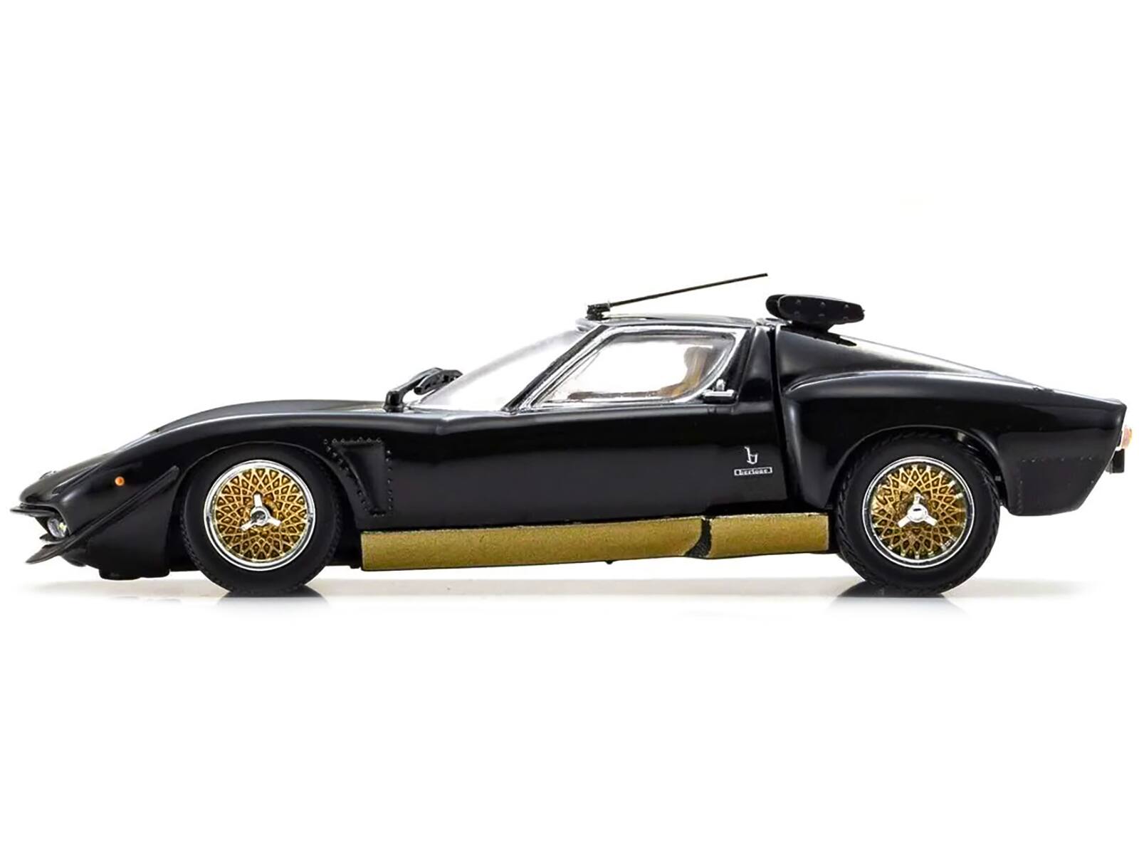 Back. Kyosho - Lamborghini Miura SVR Black with Gold Accents and Wheels 1/43 Diecast Model Car by Kyosho - Black with Gold.