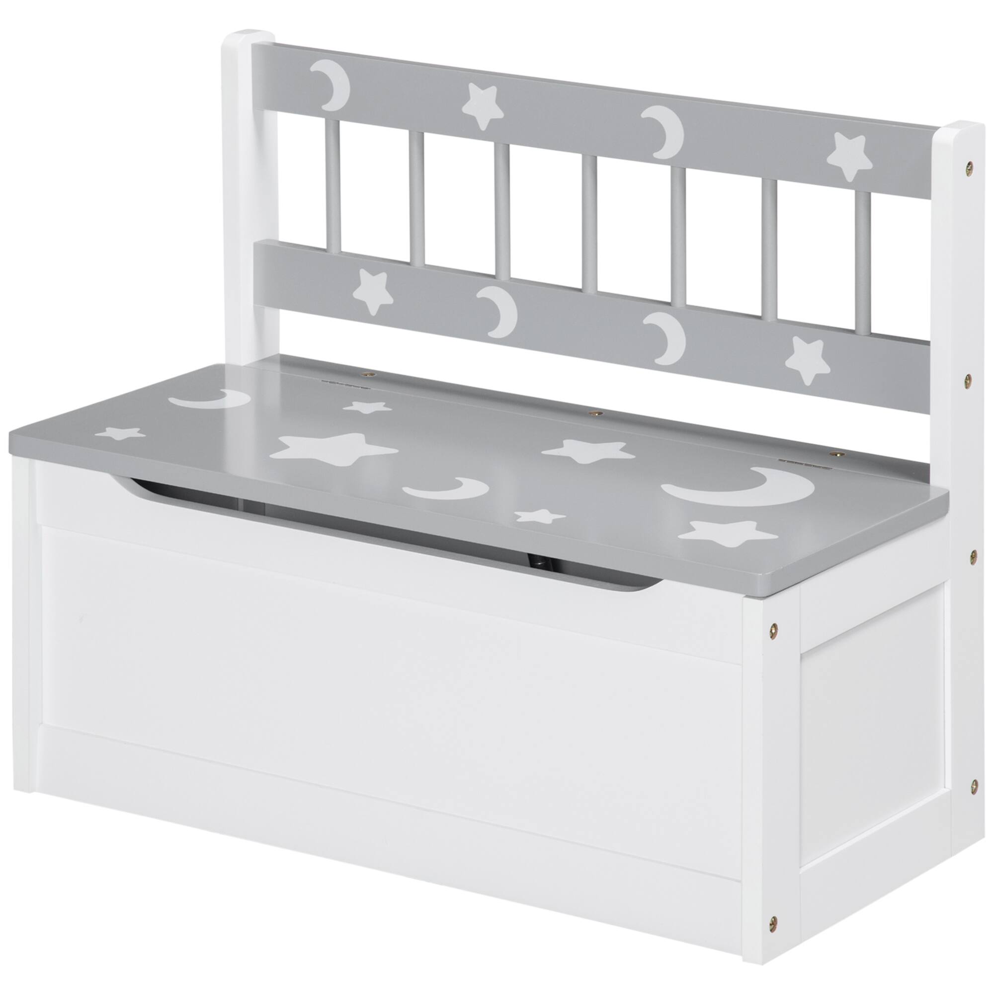 Front. Qaba - Toy Box Storage Bench with Large 27 Liter Interior - Gray.