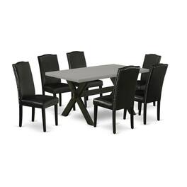 East West Furniture - X696EN169-7 7-Pc Dining Room Table Set - 6 Parson Dining Chairs and 1 Modern Cement Kitchen Dining - Multi-Color