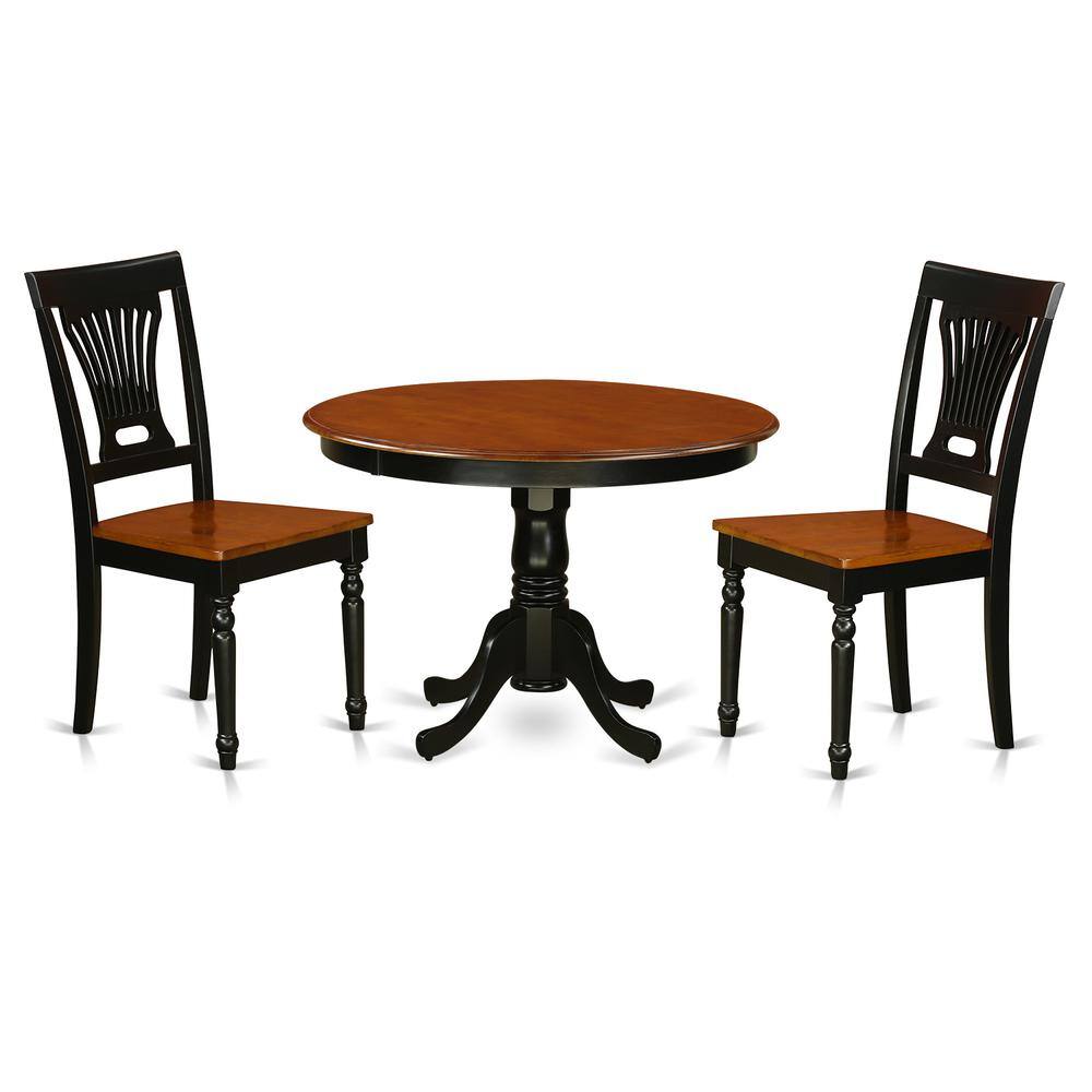 Left. East West Furniture - 3 Pc set with a Round Dinette Table and 2 Wood Kitchen Chairs in Black and Cherry . - Black & Cherry.