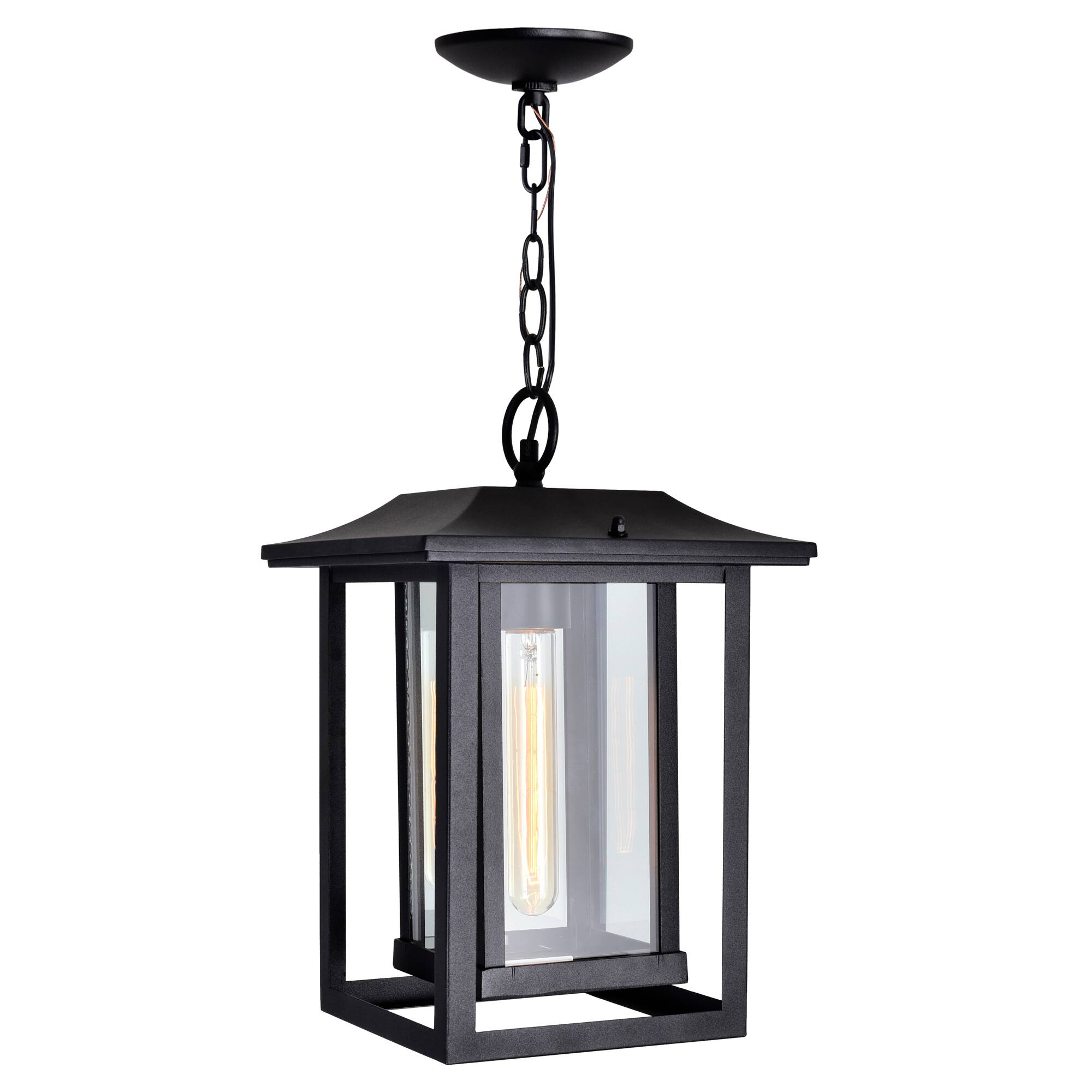 Front. CWI Lighting - Winfield 1 Light Black Outdoor Hanging Light - Black.