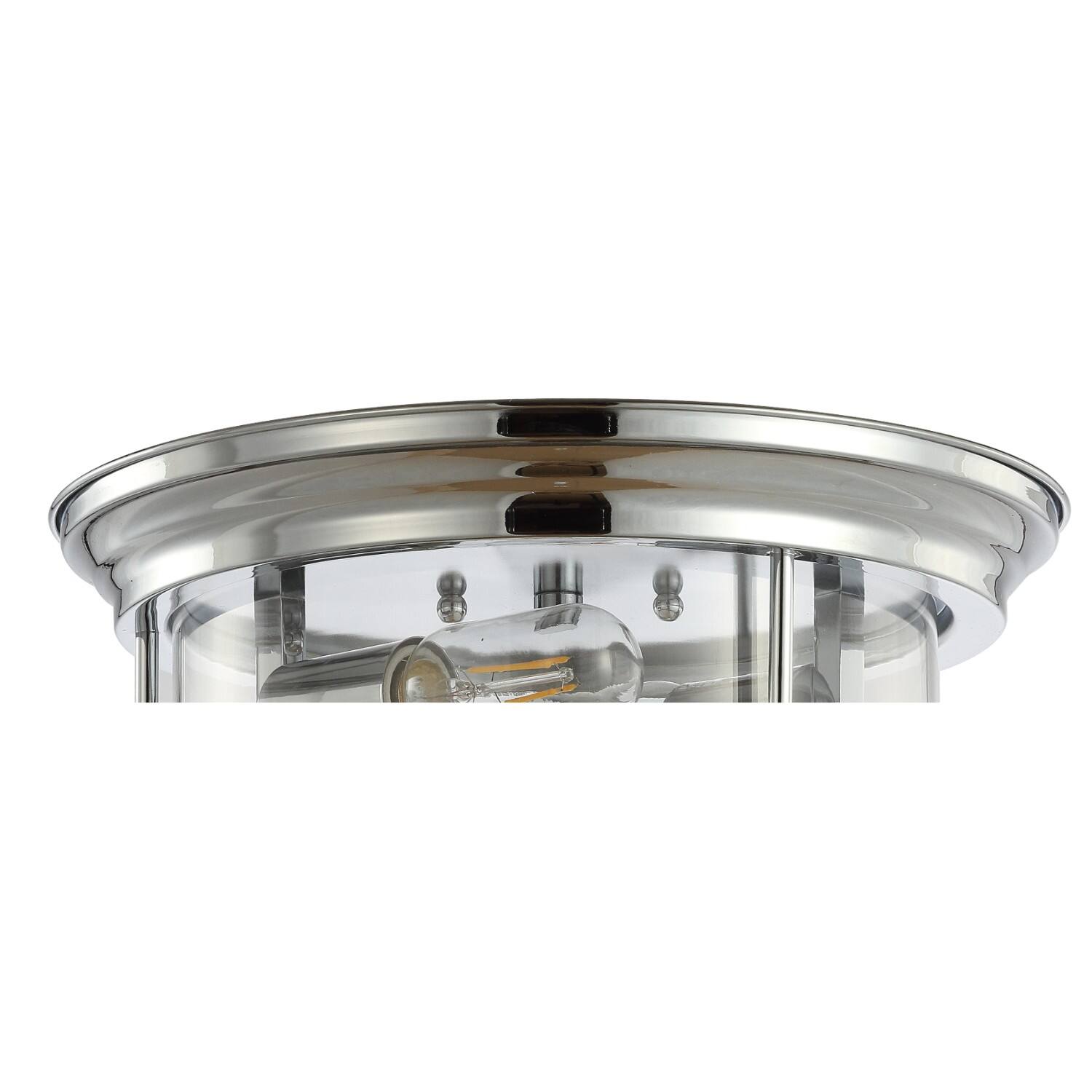 Alt View 4. Jonathan Y - Lauren 13.25" 2-Light Metal/Glass LED Flush Mount, Chrome - Chrome.