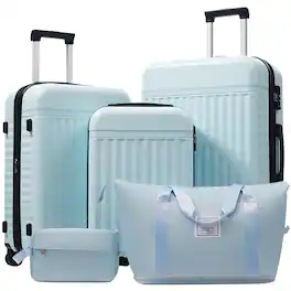 LOVMOR - 5-Piece Luggage Set TSA Spinner Expandable Travel Bag - Light Blue