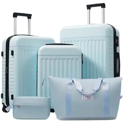 Front. Boyel Living - Light Blue Hardshell Luggage Set Spinner Suitcase with TSA Lock ABS Lightweight Material Durable Material - Navy.