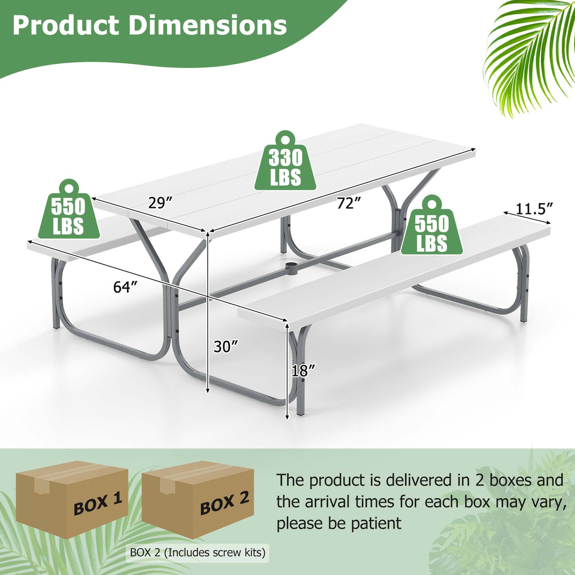 Product Dimensions 550 LBS 29" 330 LBS 72" 550 LBS 11.5" 64" 30" 18" 
The product is delivered in 2 boxes and the arrival times for each box may vary, please be patient 
BOX 1 
BOX 2 (Includes screw kits)