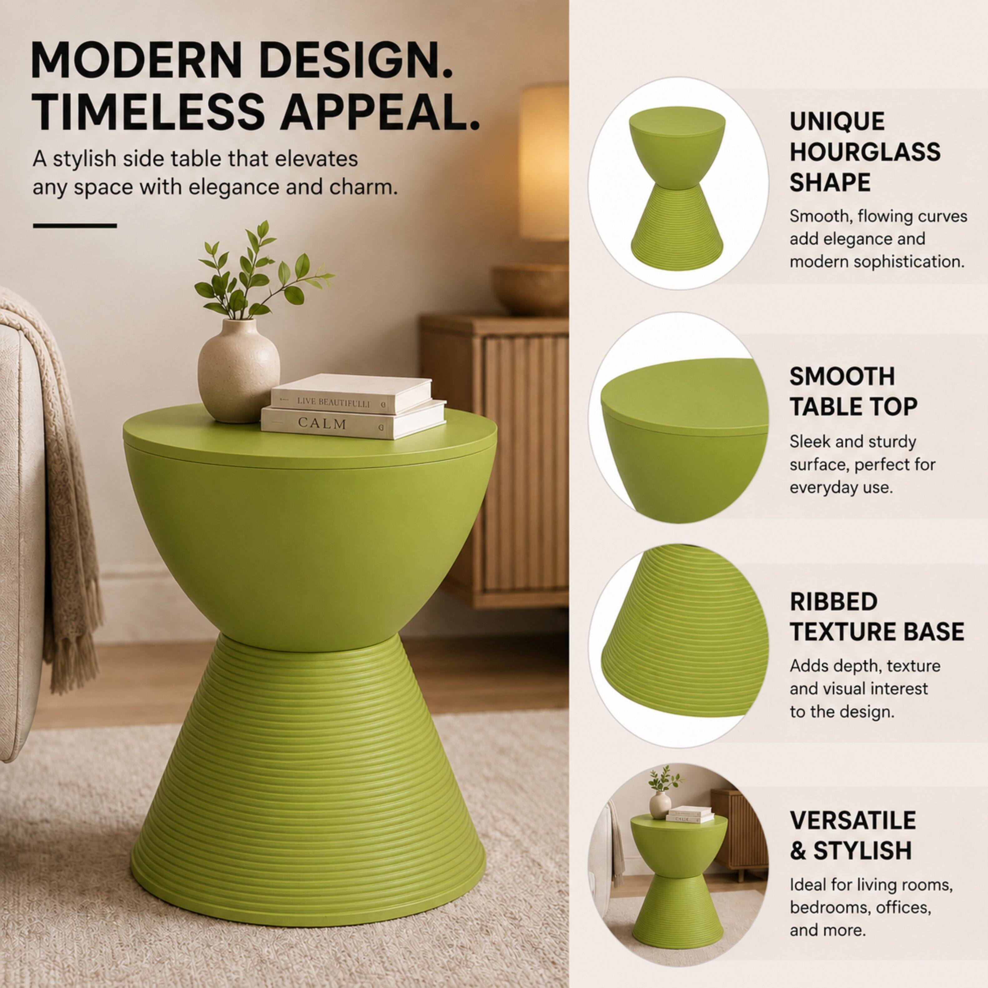 LeisureMod Boyd Modern Round Hourglass Accent Side Table, Drum Storage ...