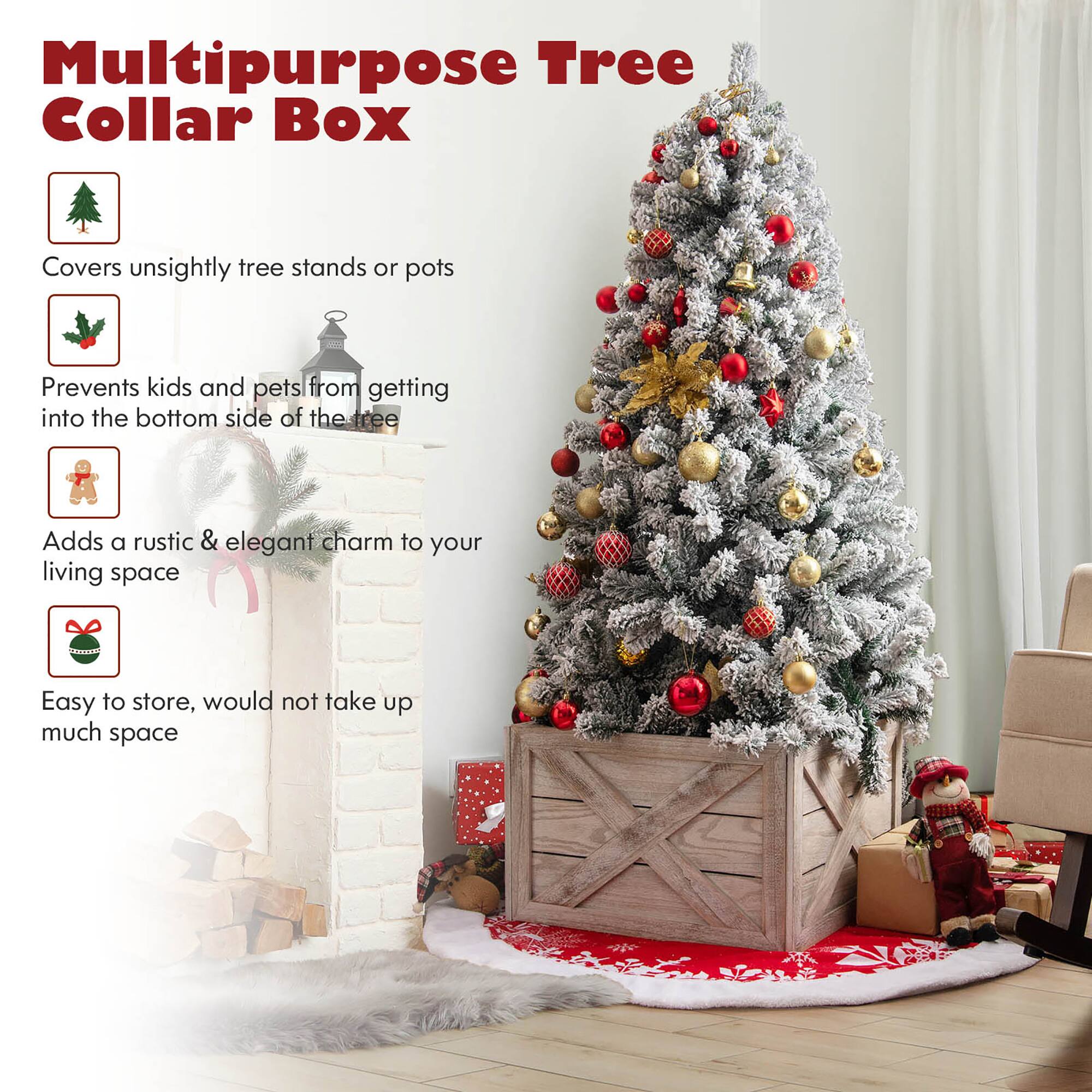 Multipurpose Tree Collar Box: Covers unsightly tree stands or pots, Prevents kids and pets from getting into the bottom side of the tree, Adds a rustic & elegant charm to your living space, Easy to store, would not take up much space.