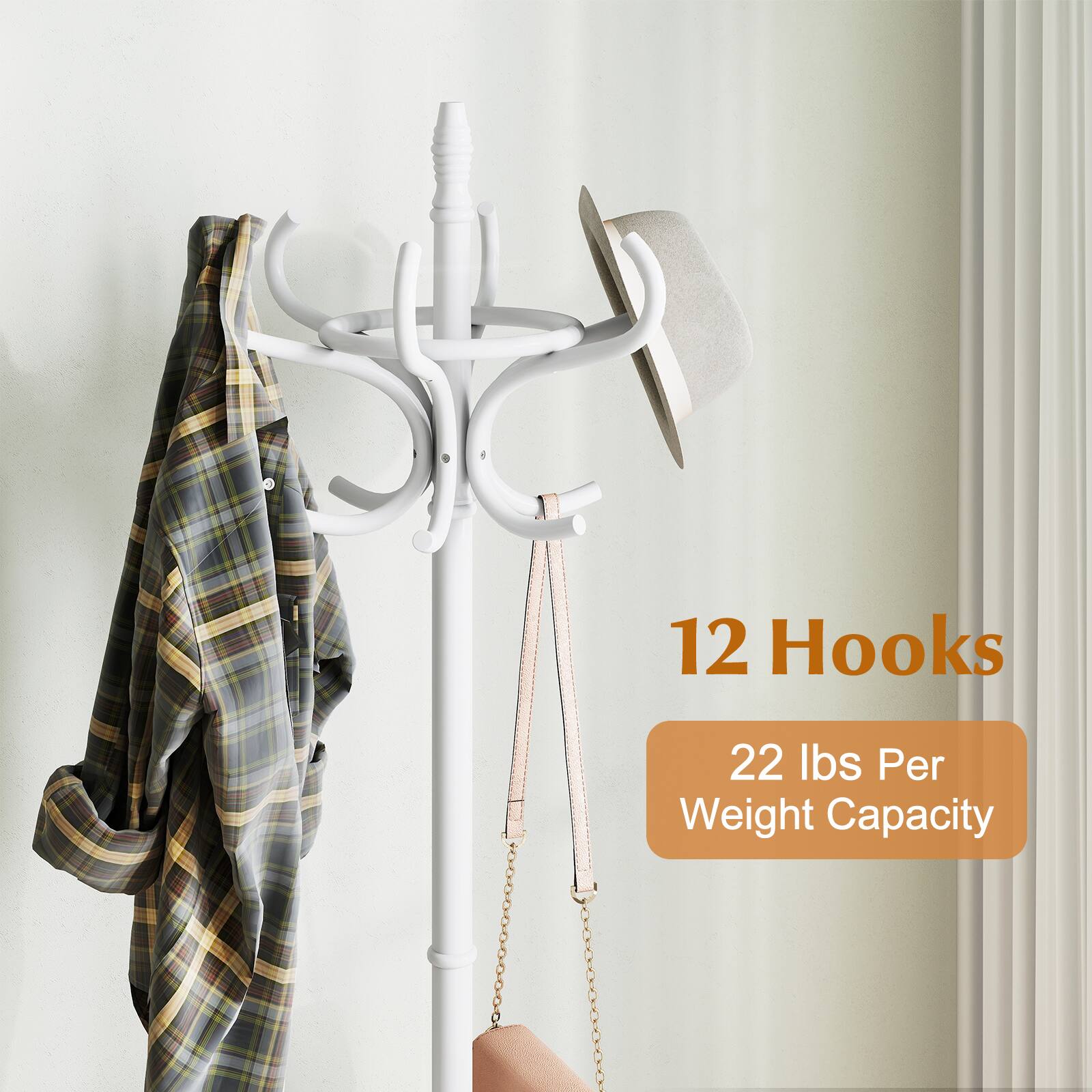 12 Hooks  
22 lbs Per Weight Capacity