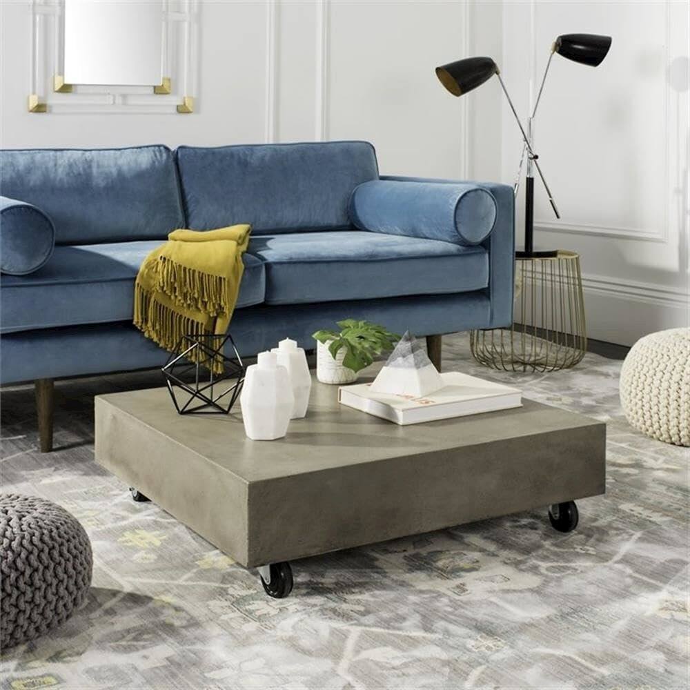 Back. Safavieh - Gargon Indoor/Outdoor Modern Concrete 9.84-Inch H Coffee Table With Casters - Gray.
