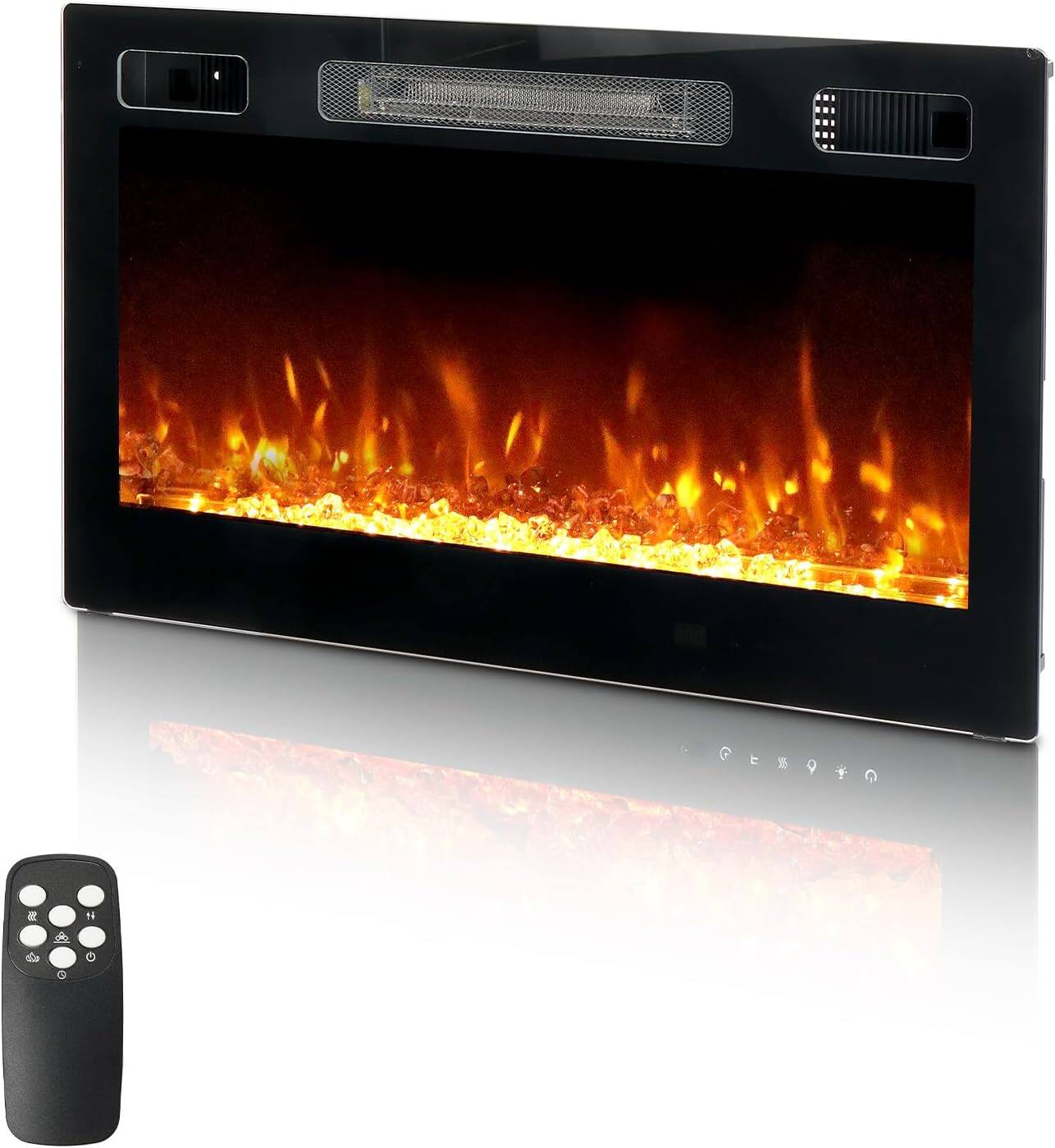 Alt View 1. Winado - 30" Electric Fireplace Insert, 1500W Wall-mounted/Built-in Fireplace Heater with WIFI Control, Remote Control, 12 Color - Black.