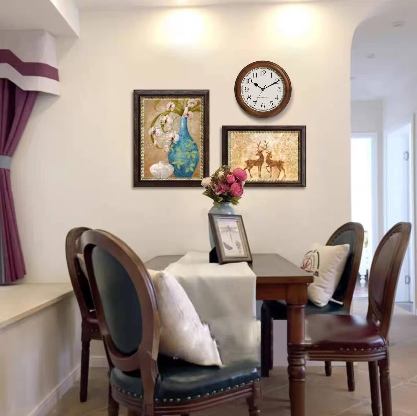 Back. Dazzed Corner - 11 Inches Round Wall Clocks Battery Operated - Brown.