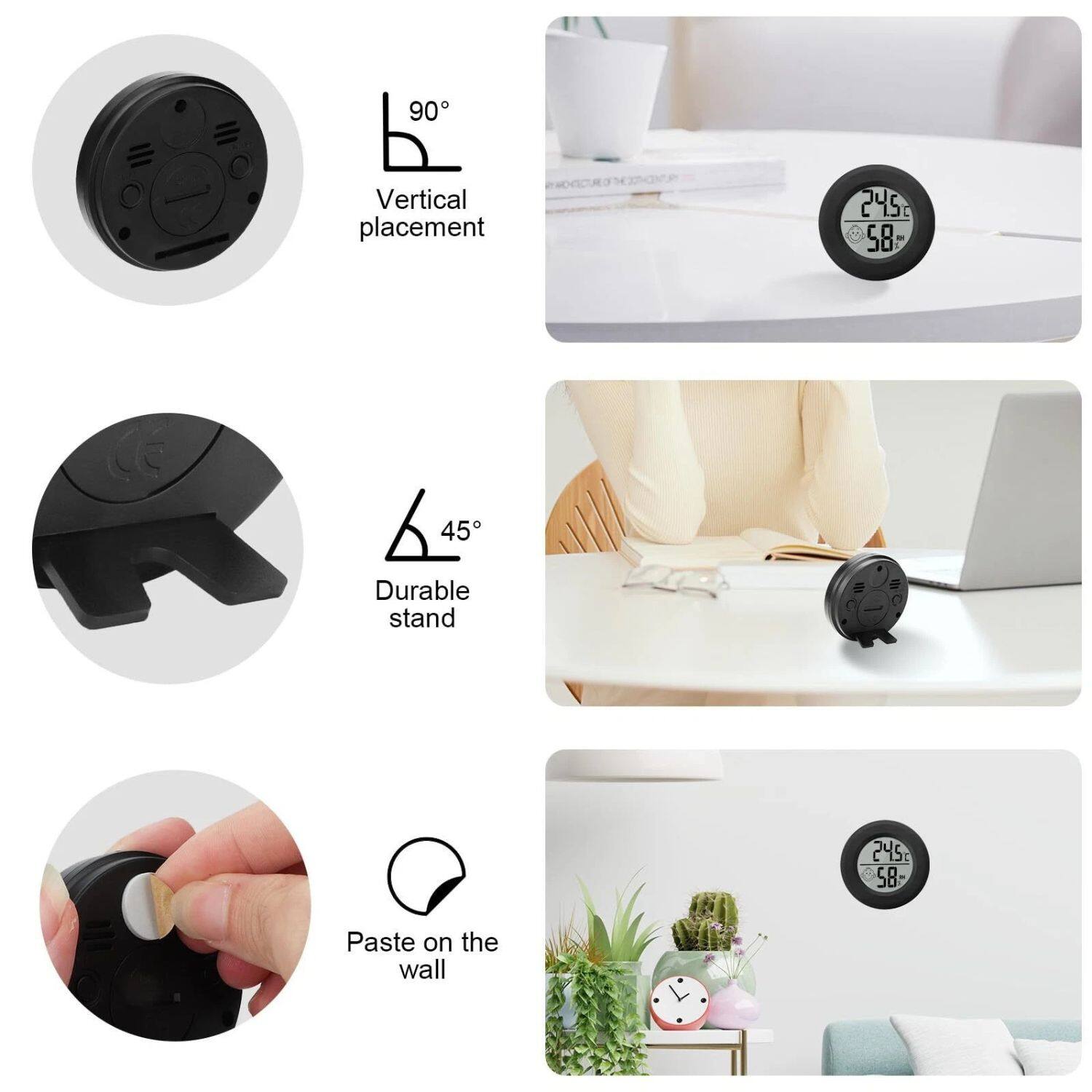 - 90° Vertical placement
- 45° Durable stand
- Paste on the wall

24.5°C
58%