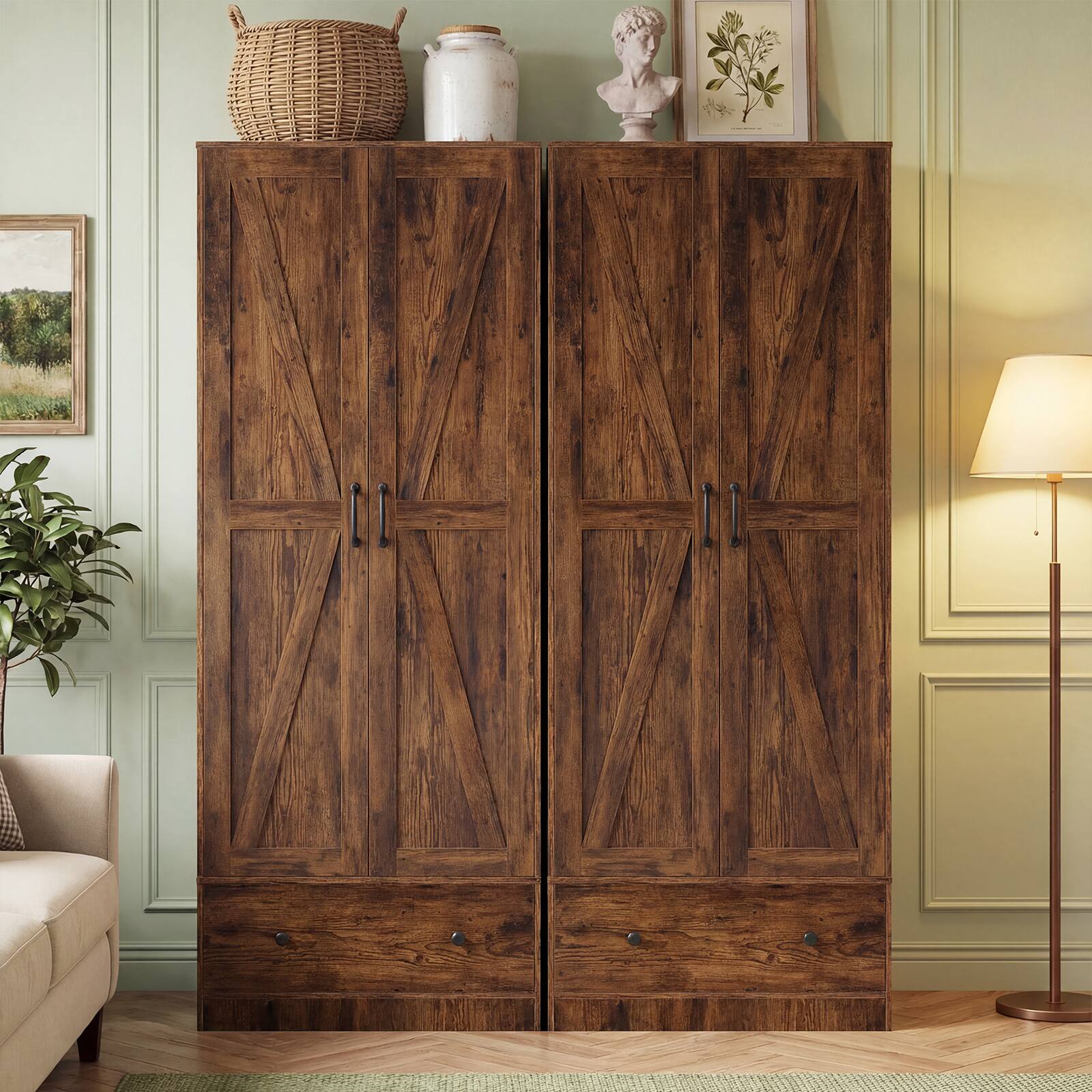 Alt View 1. Costway - Costway 72" Tall Kitchen Pantry Cabinet, Farmhouse Wooden Cupboard with 2 Doors, Drawer - Rustic Brown.