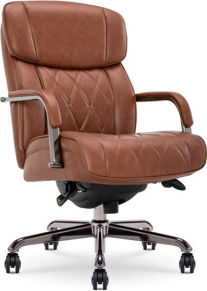 Angle. La-Z-Boy - La-Z-Boy® Symphony Executive Office Chair, Cognac, Bonded Leather - Cognac.