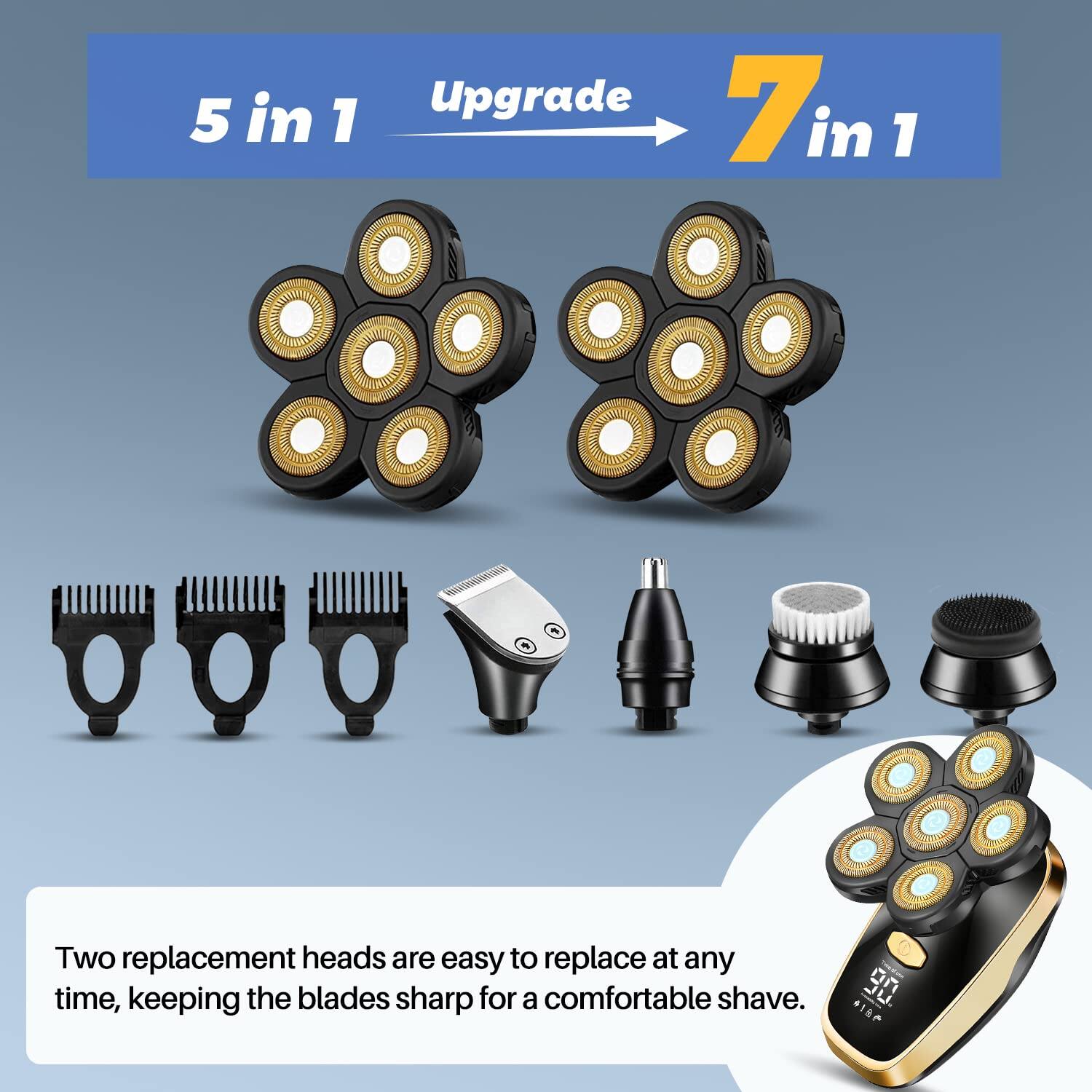 5 in 1 Upgrade 7 in 1

Two replacement heads are easy to replace at any time, keeping the blades sharp for a comfortable shave.