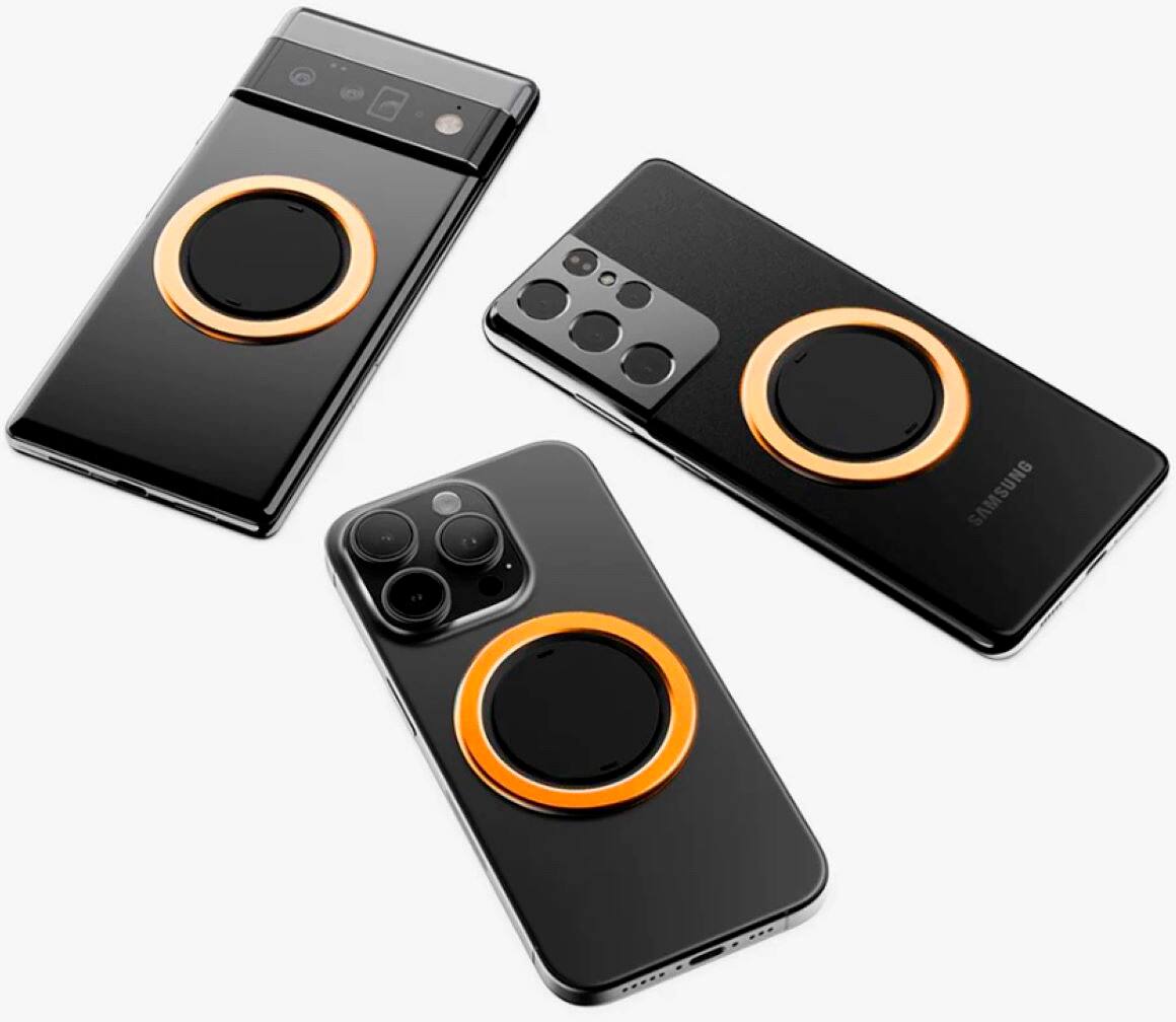 Alt View 13. OhSnap - Snap Magnetic UltraThin Universal Phone Grip and Stand with MagSafe Charge- Thru for Apple iPhones/Universal - Hot Orange.