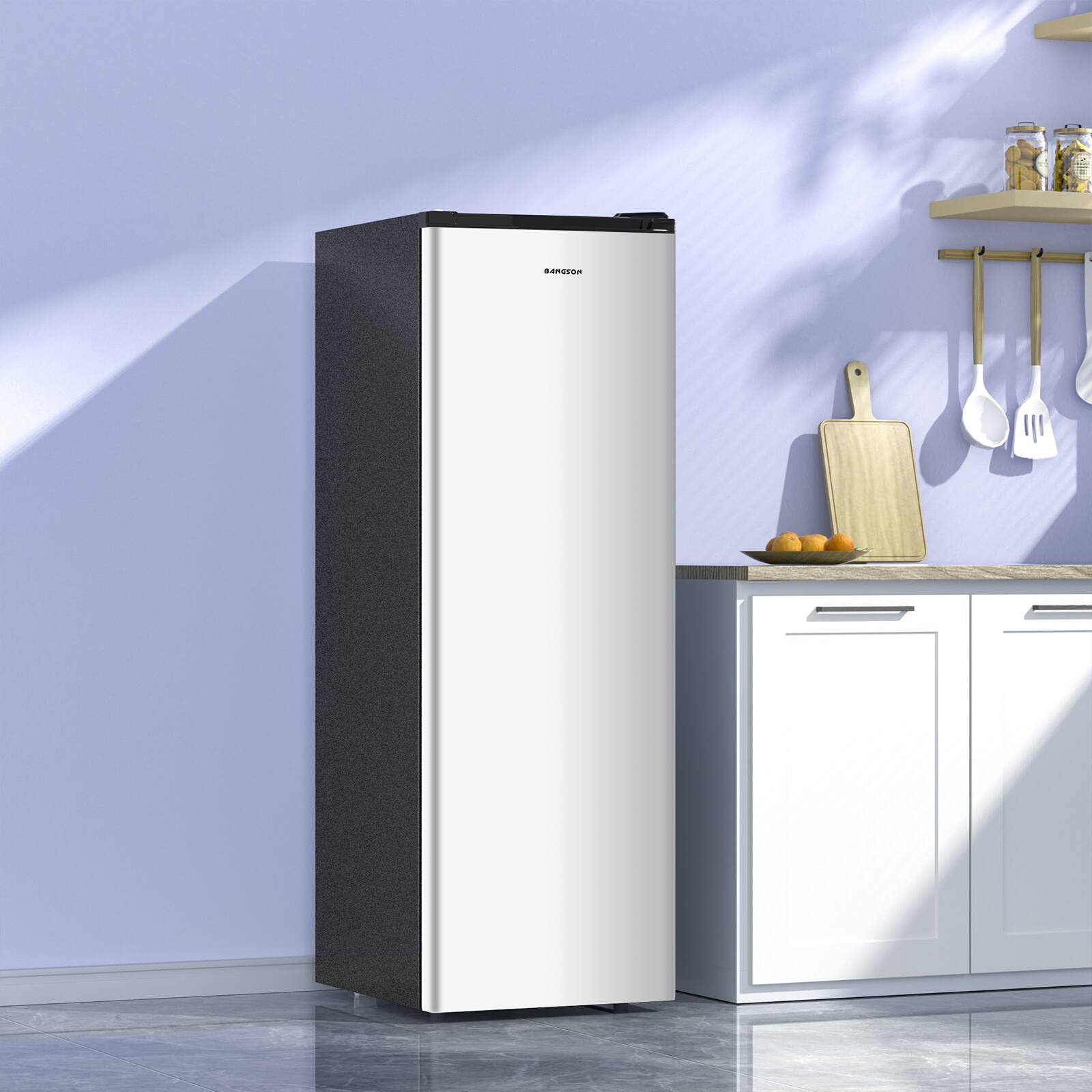 Left. BANGSON - BANGSON 7.0 Cu.ft Upright Freezer, Convertible Freezer/Refrigerator, Single Door for Kitchen Office Apartment, Silver - Silver.