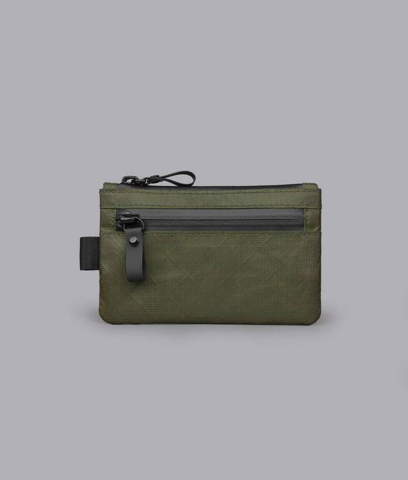Angle. ALPAKA - Zip Pouch RFID Wallet Pouch, Slim Card Holder for Cash/Cards/Coins, YKK AquaGuard Zippers - Green Ultradyne 100D.