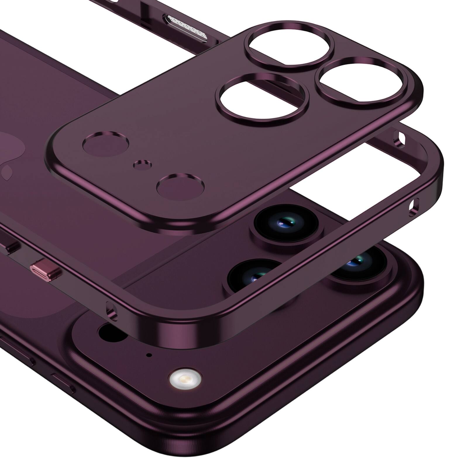 Left. UUCOVER - Slim Metal Bumper Case for Apple iPhone 18 Pro with Metal Lens Cover, Backless Heat Dissipation Shockproof Rugged Frame - Winered.