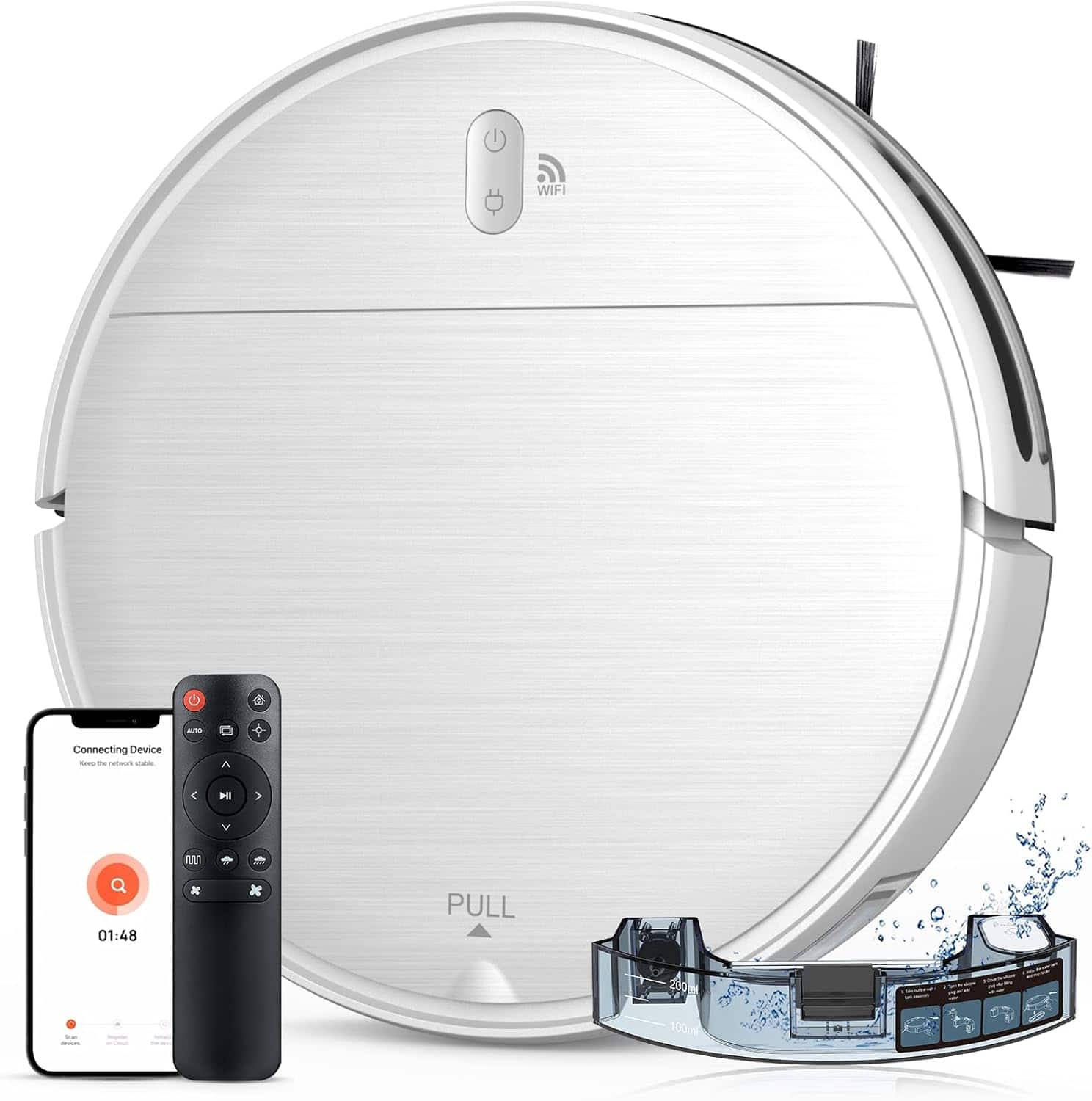 Teendow - Robot Vacuum and Mop, Vacuum Cleaner with APP/Remote for Pet Hair - White