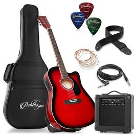 Ashthorpe - 41-in Thinline Cutaway Acoustic Electric Guitar with 10 Watt Amp - Red