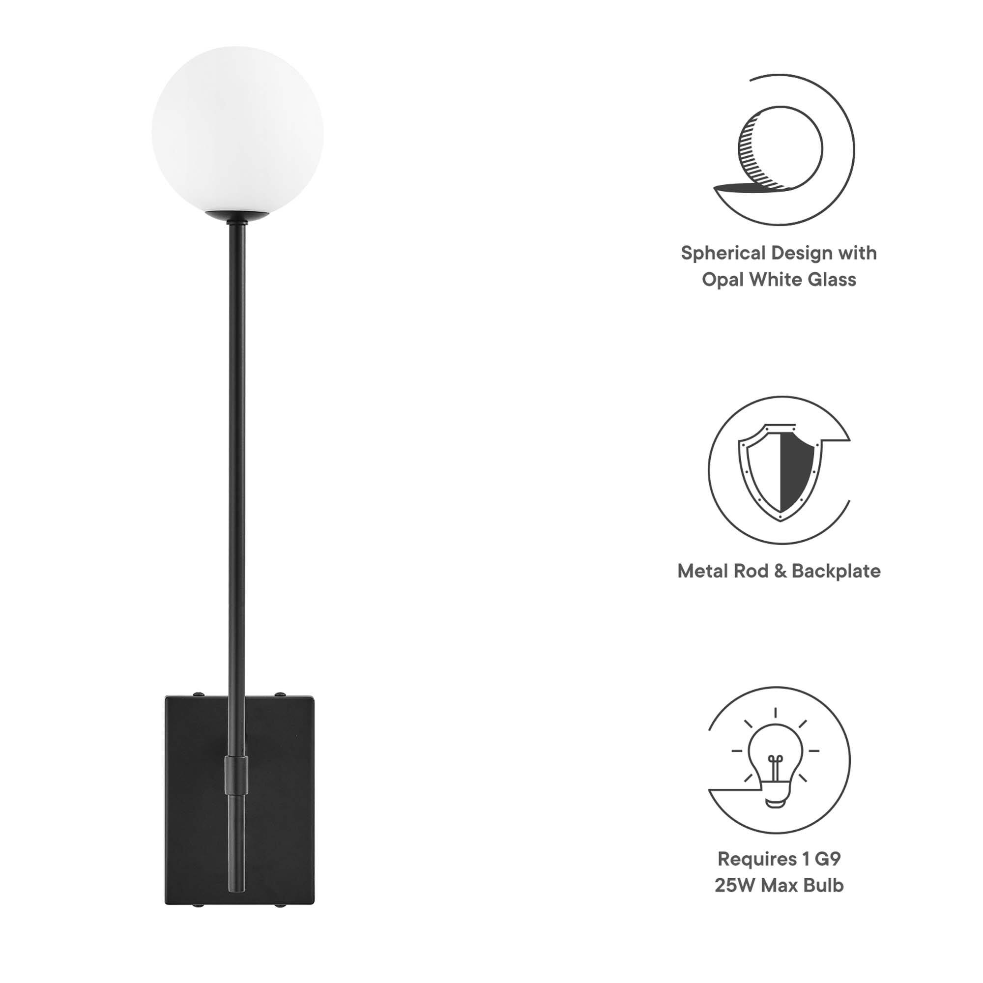 Spherical Design with Opal White Glass  
Metal Rod & Backplate  
Requires 1 G9 25W Max Bulb