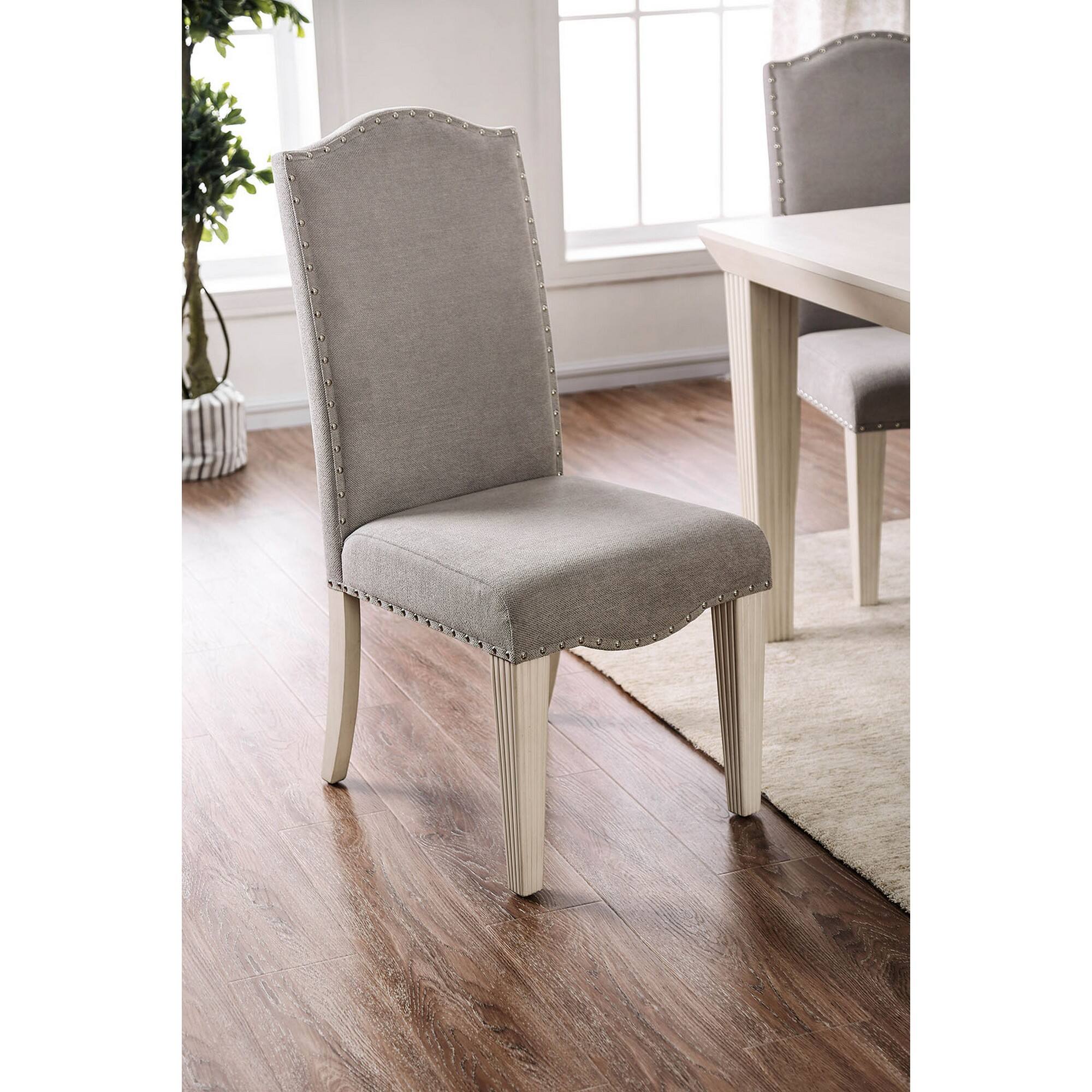 Front. Manhattan Lane - Fabric Upholstered Wooden Side Chair, White And Gray, Pack Of Two - White And Gray.