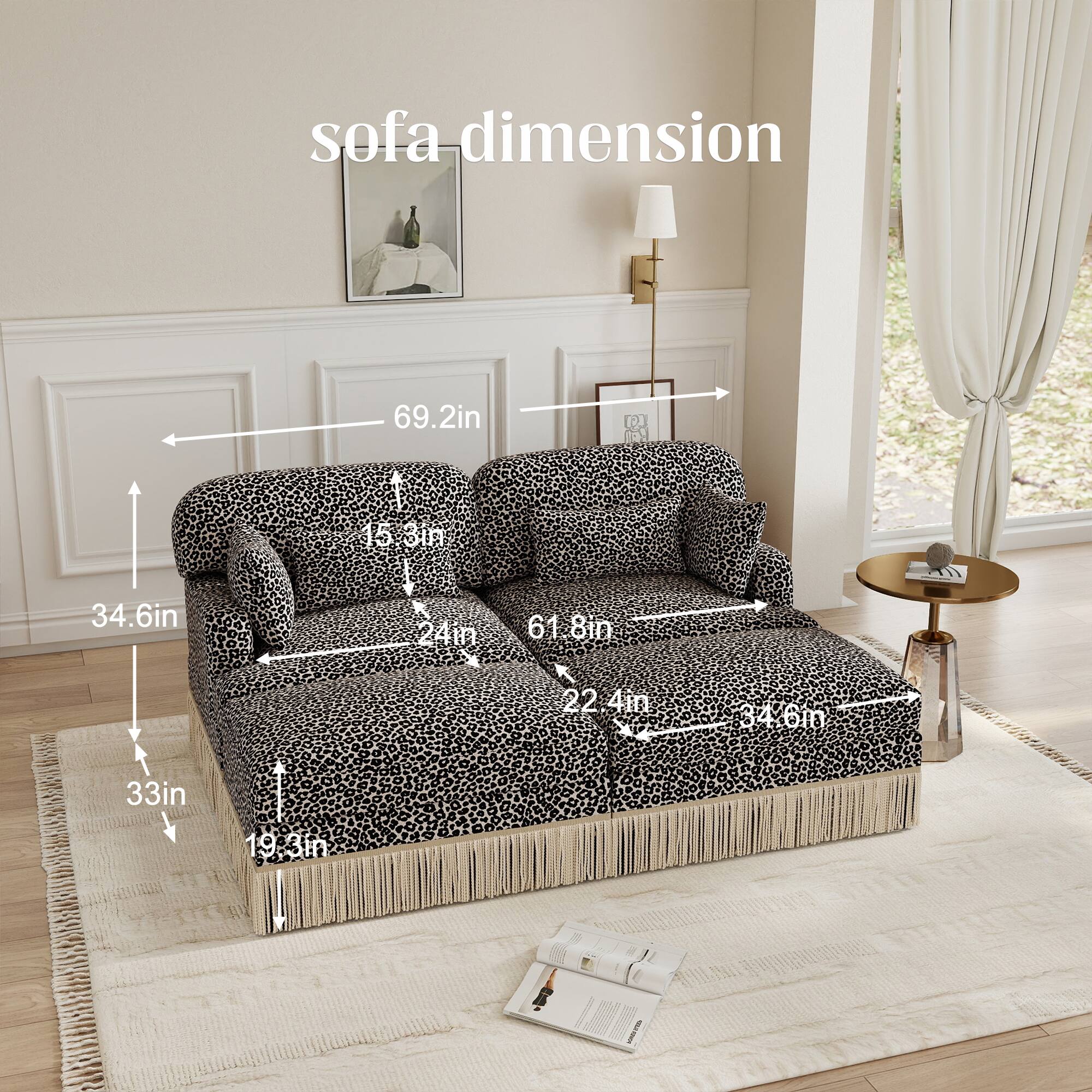 sofa dimension 69.2in 15.3in 34.6in 24in 61.8in 22.4in 34.6in 33in 19.3in