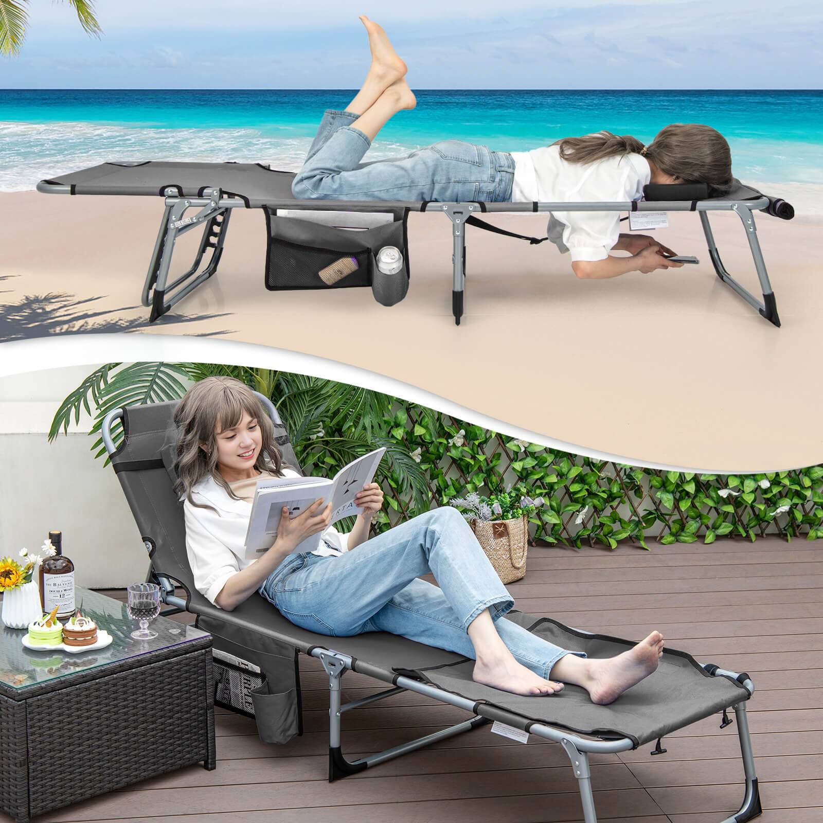 Alt View 3. Costway - Costway Outdoor Folding Chaise 5-Position Lounge Chair with Face Hole &Adjustable Footrest - Gray.
