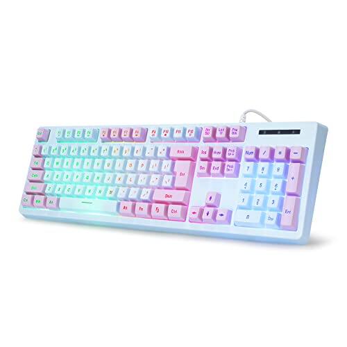 Earthley Blooms - Gaming Usb Wired With Rainbow Led Backlit Floating Keys Mechanical Feeling Spill Resistant For Ps Series - Blue/Purple