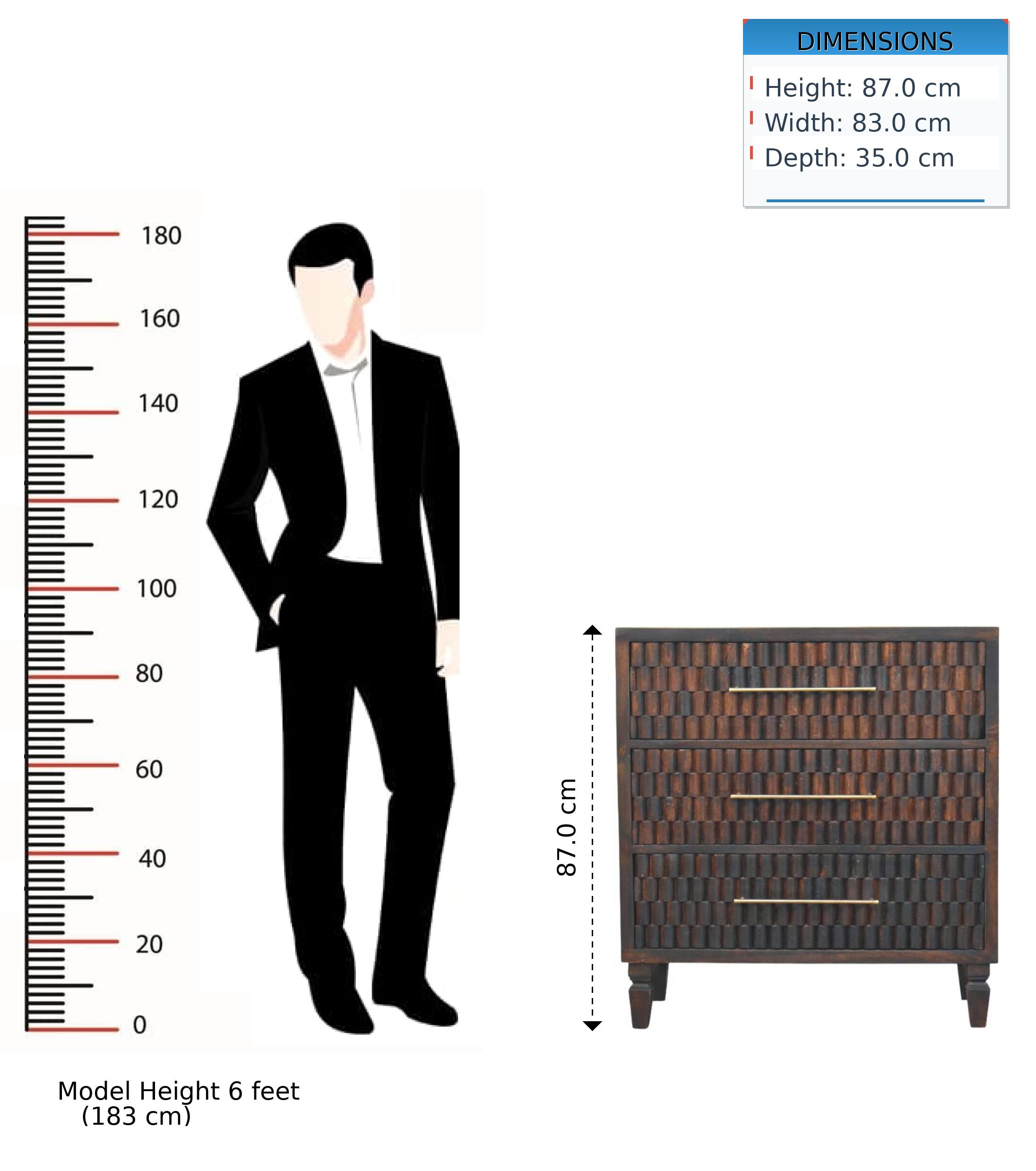 DIMENSIONS  
Height: 87.0 cm  
Width: 83.0 cm  
Depth: 35.0 cm  

Model Height: 6 feet (183 cm)